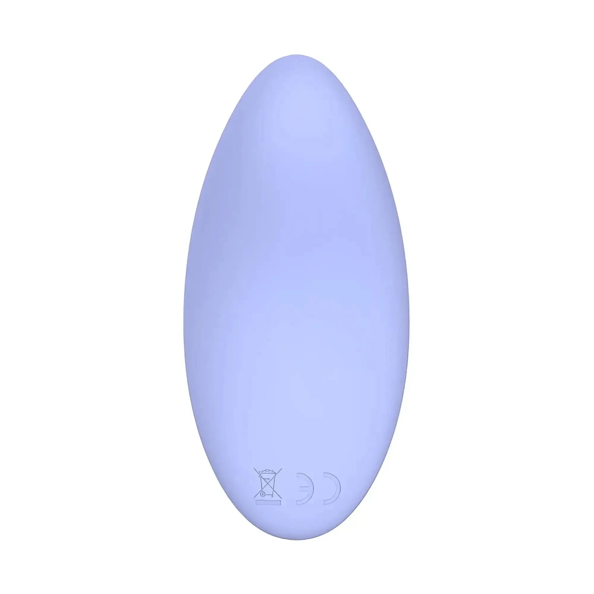 A smooth light purple silicone sx e destiny vibrating massager with embossed certification marks visible