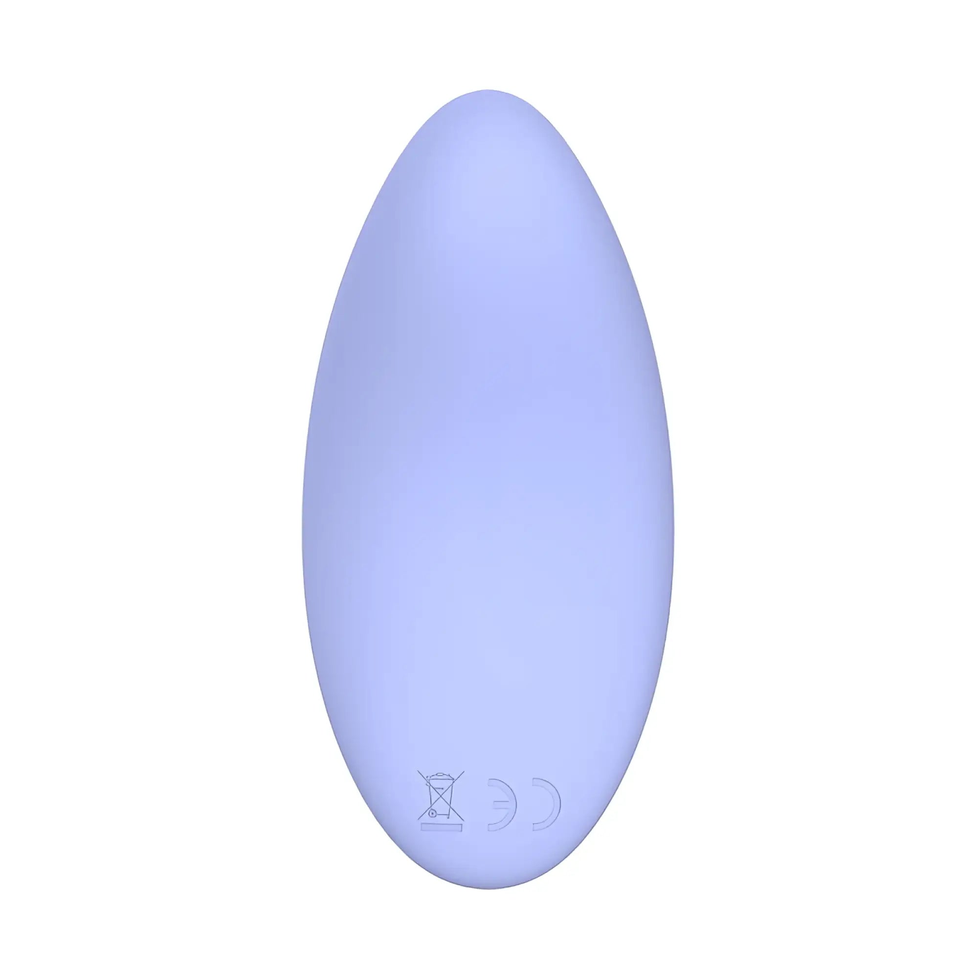 A smooth light purple silicone sx e destiny vibrating massager with embossed certification marks visible