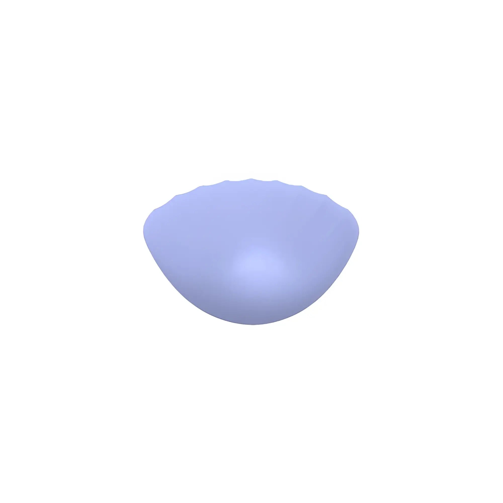 A soft lavender semi-translucent silicone breast form with a gently curved shell shape in the sxe destiny vibrating massager