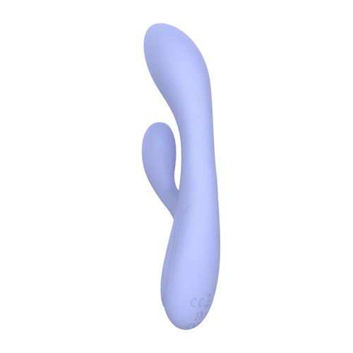 A sleek lavender silicone SXE Harmony g-spot rabbit toy with smooth curves and an integrated ring for comfortable use