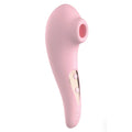 Pink silicone handheld vibrator sxE Jess clitoral stimulator with smooth curved design and two side control buttons