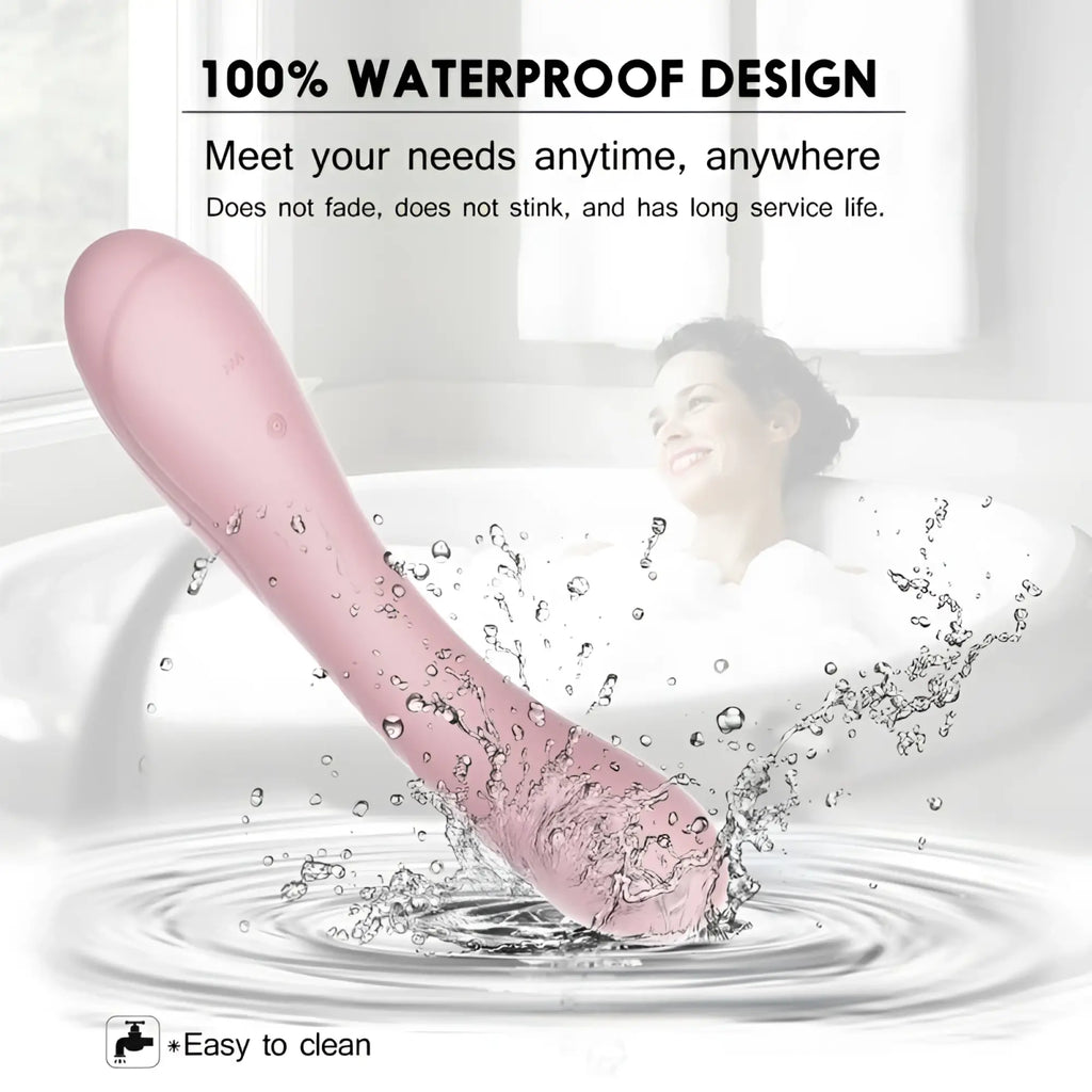 Pink silicone vibrator sxE maya curve with smooth curved design and waterproof construction for versatile use