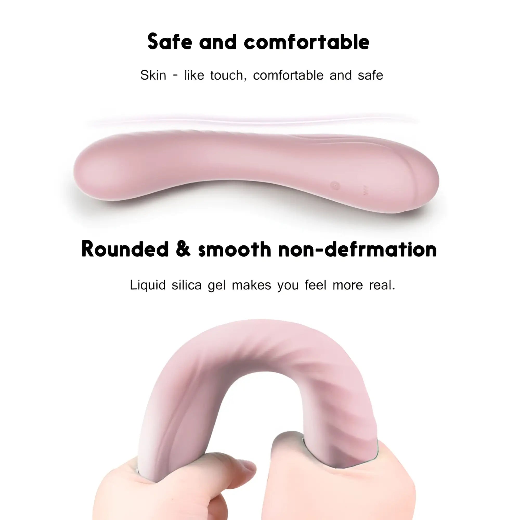 SxE Maya Curve silicone vibrator in pink with soft rounded design and liquid silica gel texture