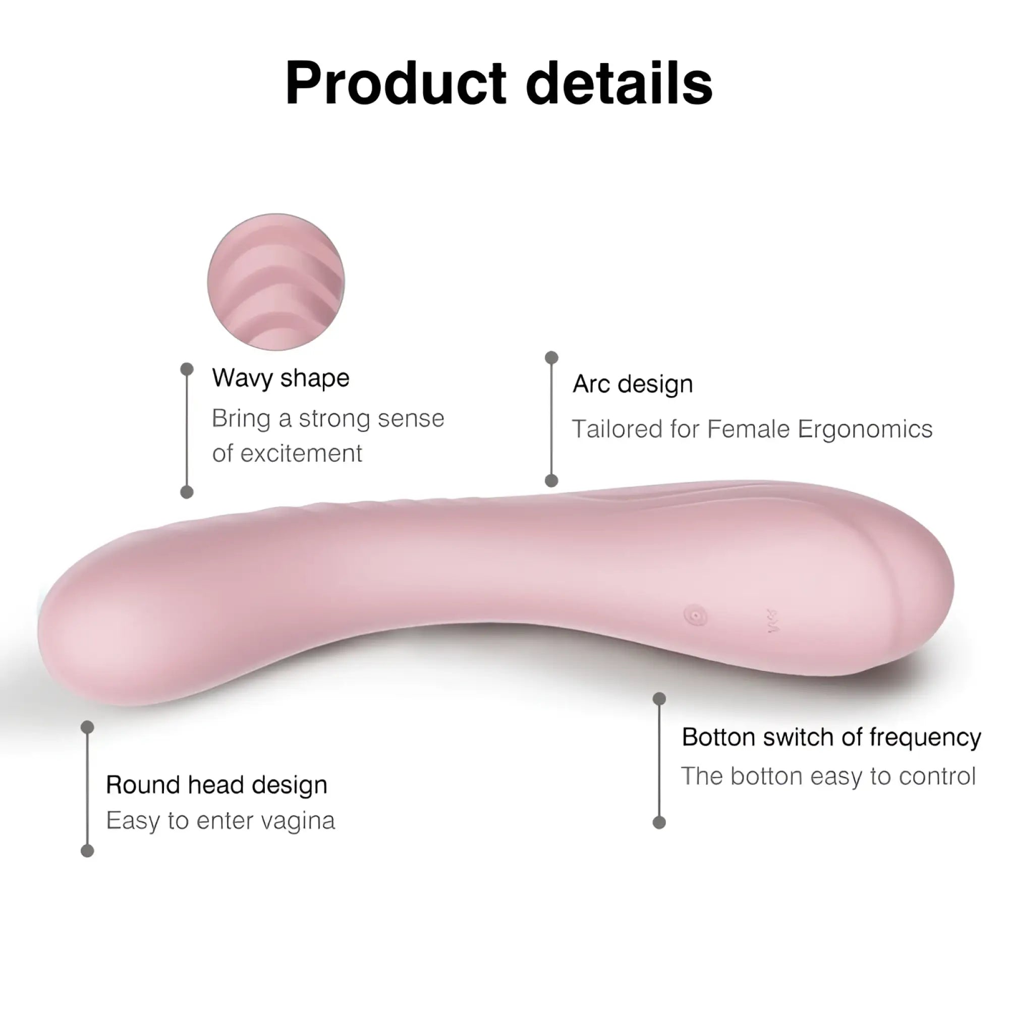 Pink silicone sxE maya curve vibrator with wavy arc-shaped design and round head for targeted stimulation