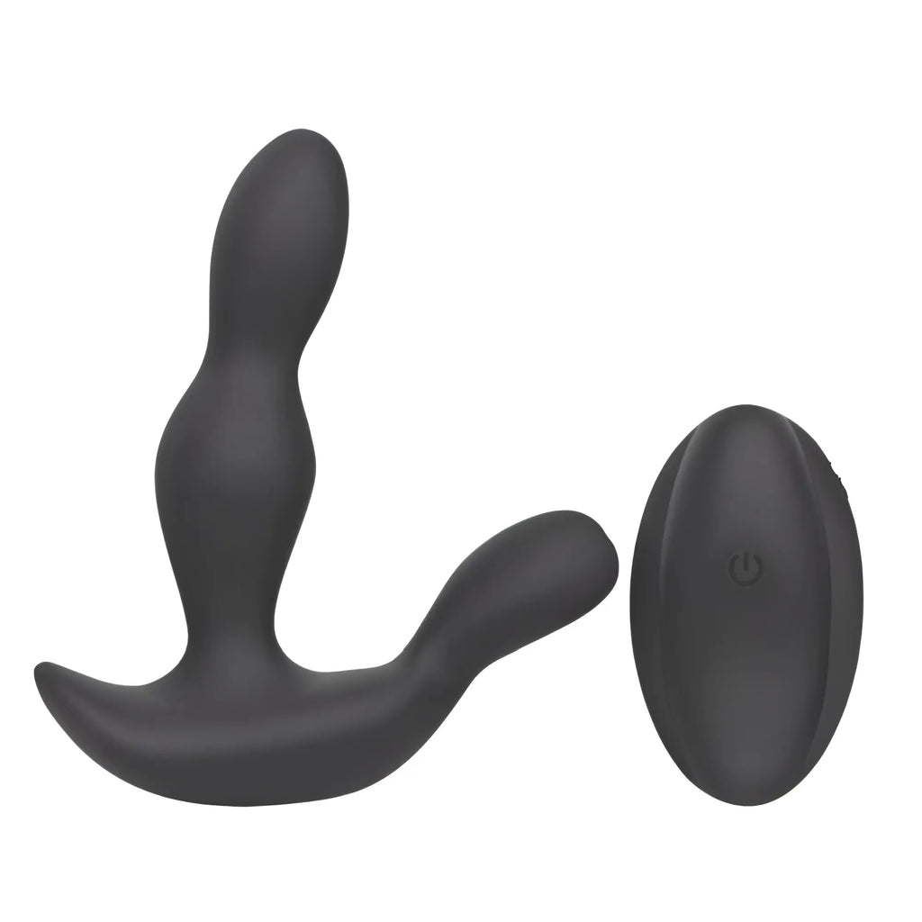 Black silicone remote-controlled anal vibrator with oval control pad sxE sxE ricky wearable vibrator with remote