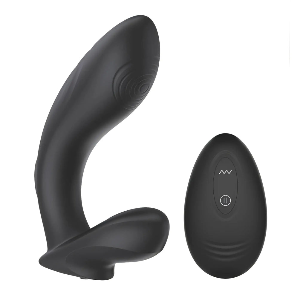 Black silicone sxE sxE roger remote control prostate massager with ergonomic curved design and matching controller