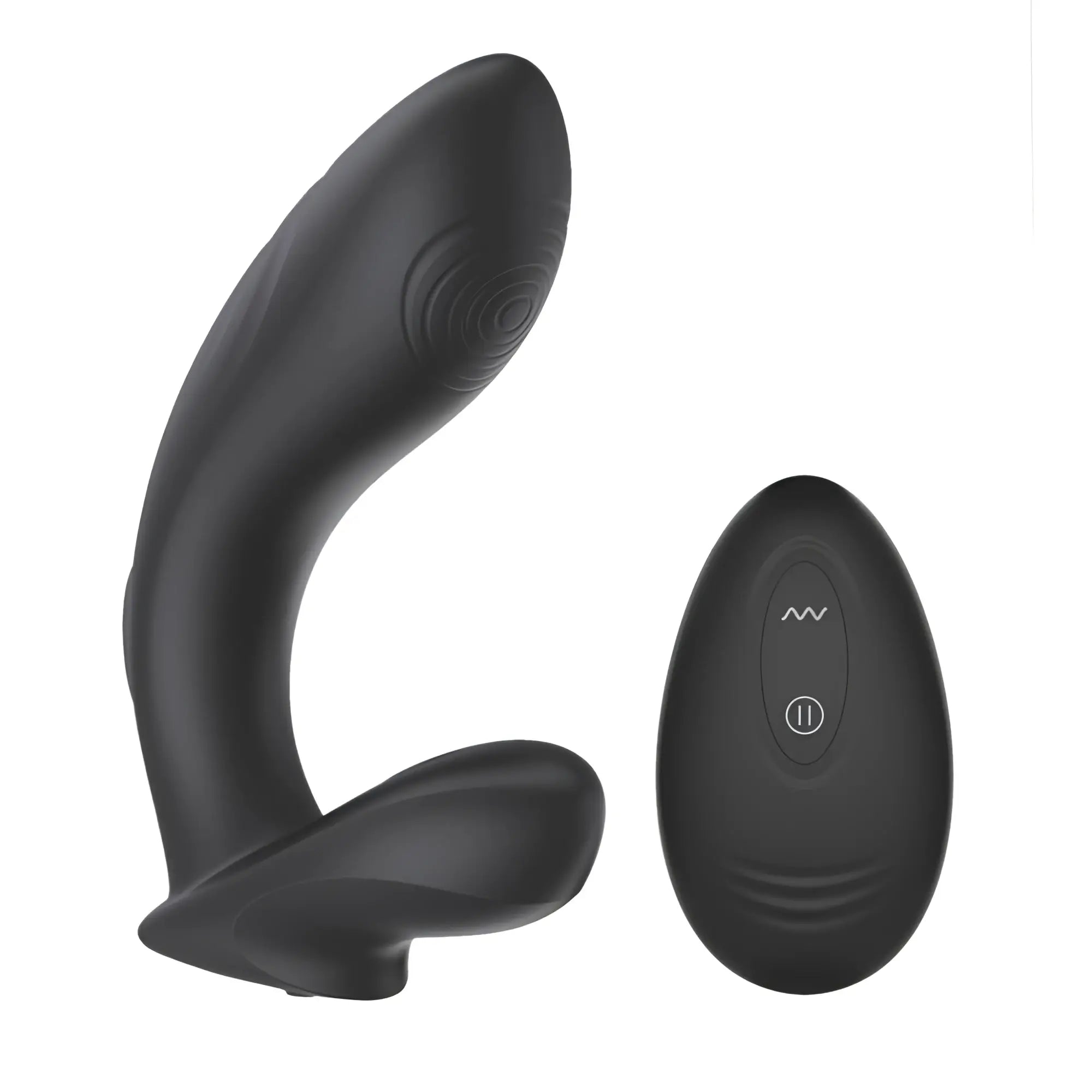 Black silicone sxE sxE roger remote control prostate massager with ergonomic curved design and matching controller