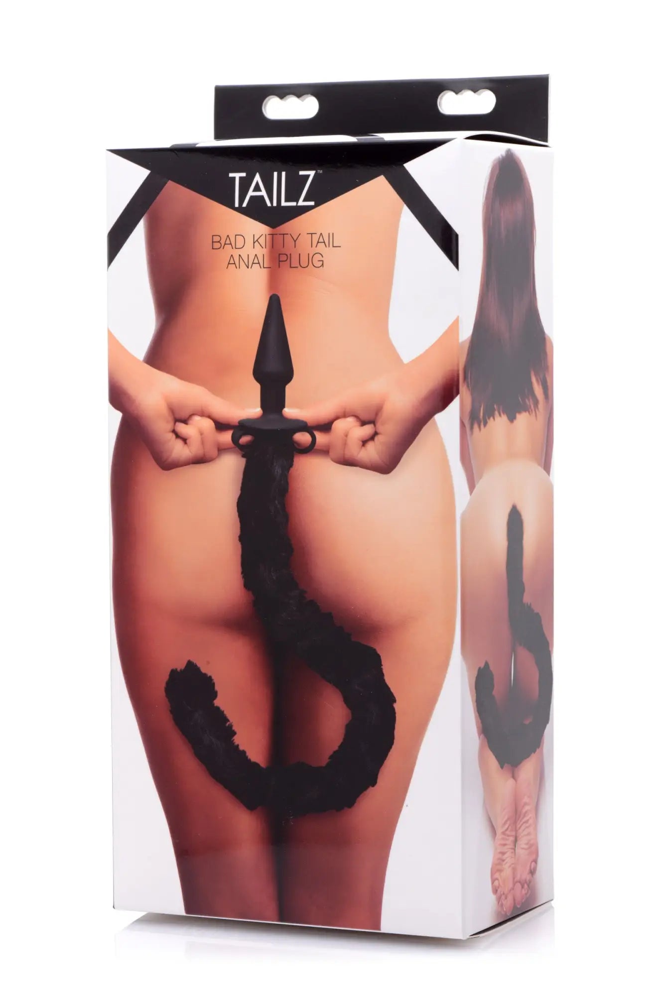 Black silicone anal plug with textured cat tail design and pointed tip from tailz bad kitty collection