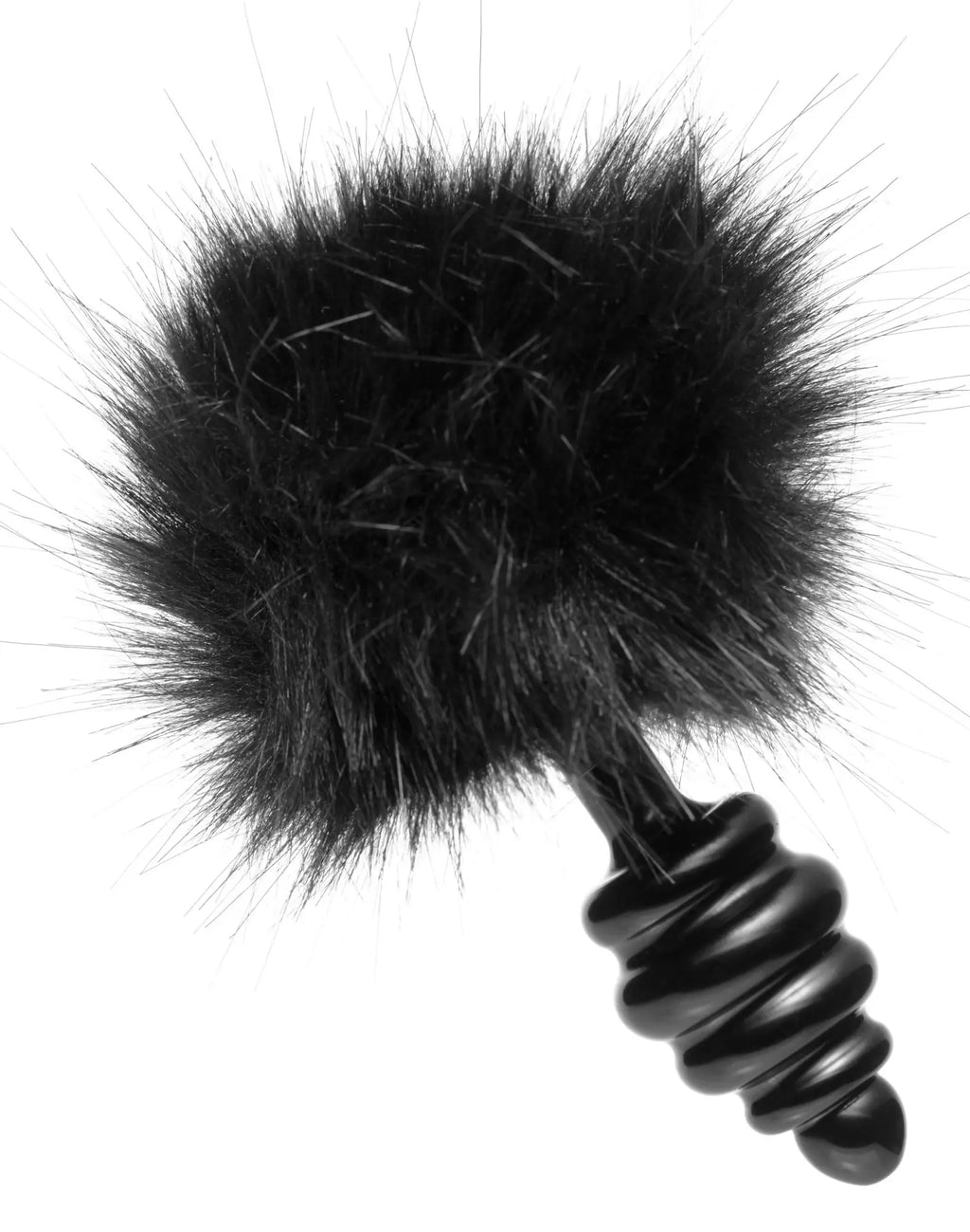 Black fuzzy microphone windscreen with spiral-shaped base for tailz black bunny tail anal plug accessory