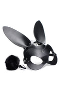 Black leather bunny mask with metallic hardware and ear-like flaps from tailz bunny tail anal plug and mask set