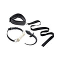 Tailz puppy play set with black leather collar leash white plastic gag and black curved anal plug for puppy play