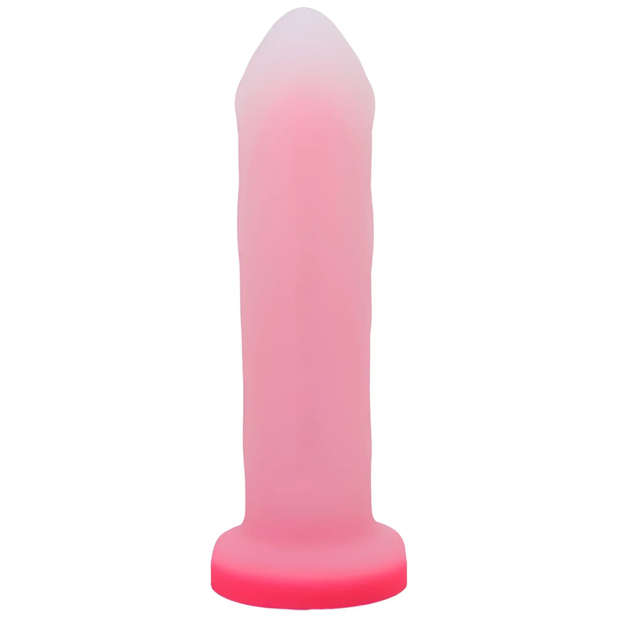 Pink silicone dildo with dual density and gradient from translucent to opaque rose quartz by Tantus