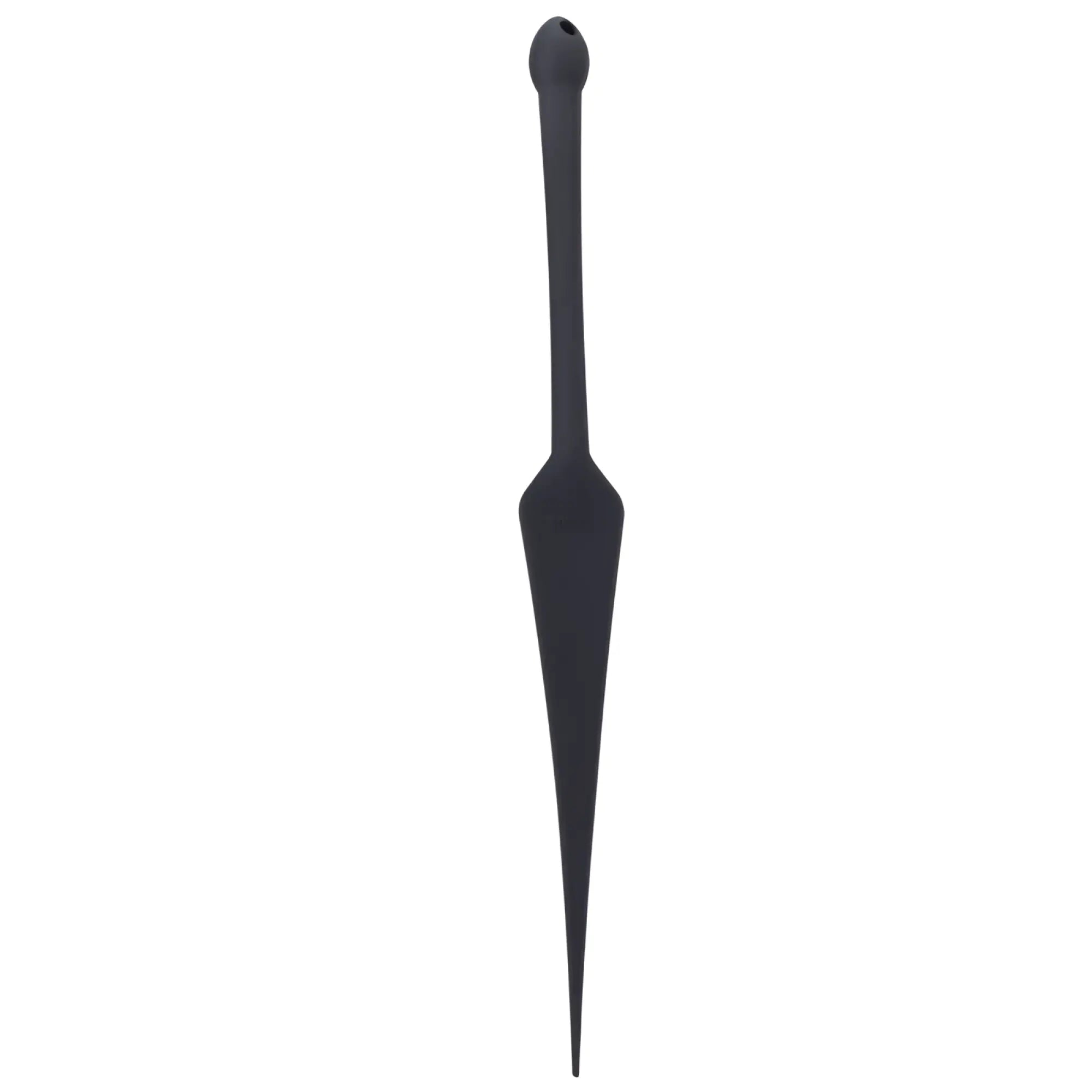 Black silicone dart-shaped Tantus Dragon Tail Onyx with rounded top and tapered point for personal use
