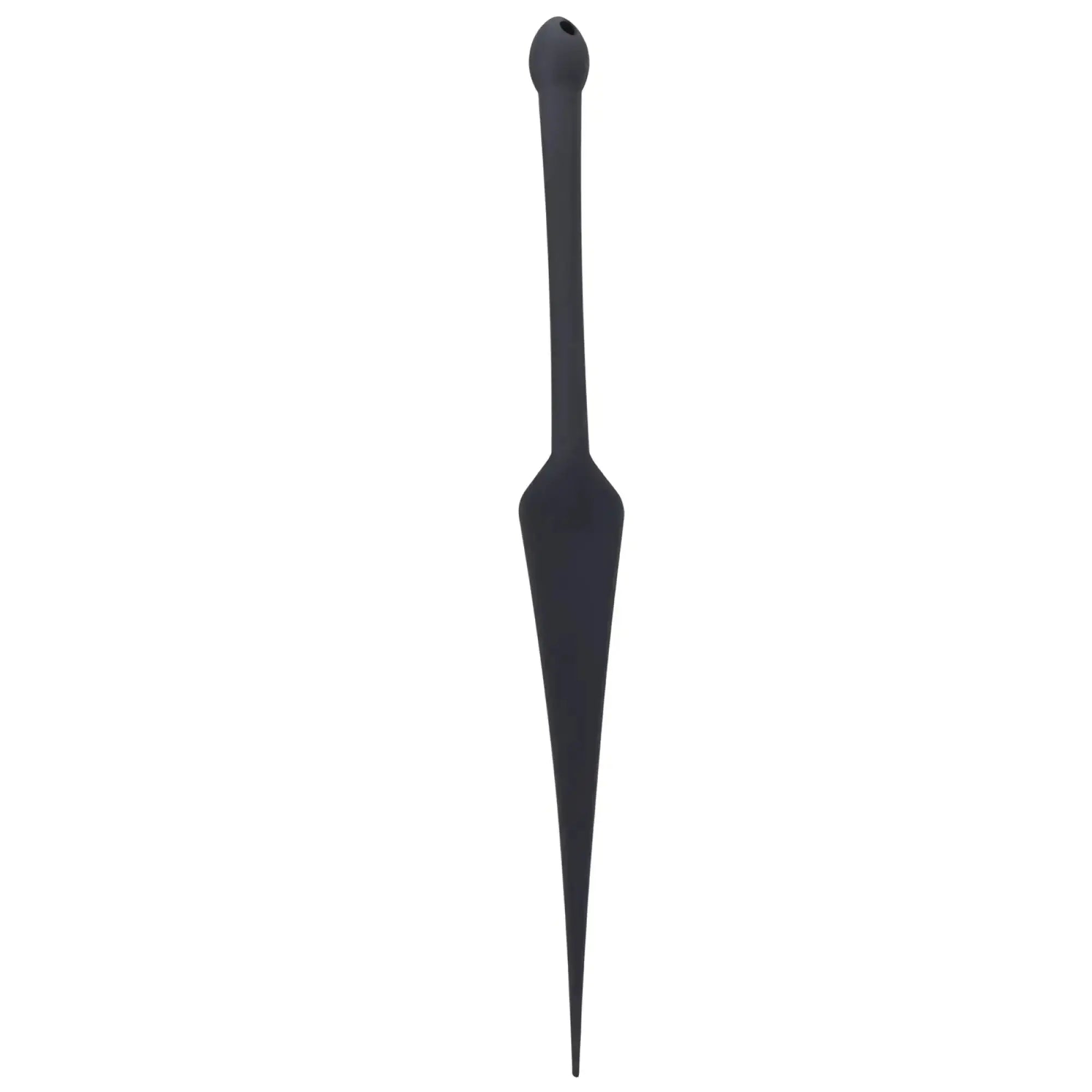 Black silicone dart-shaped Tantus Dragon Tail Onyx with rounded top and tapered point for personal use
