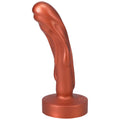 Copper-colored silicone dildo with curved textured design and rounded base from Tantus Mini Magma collection