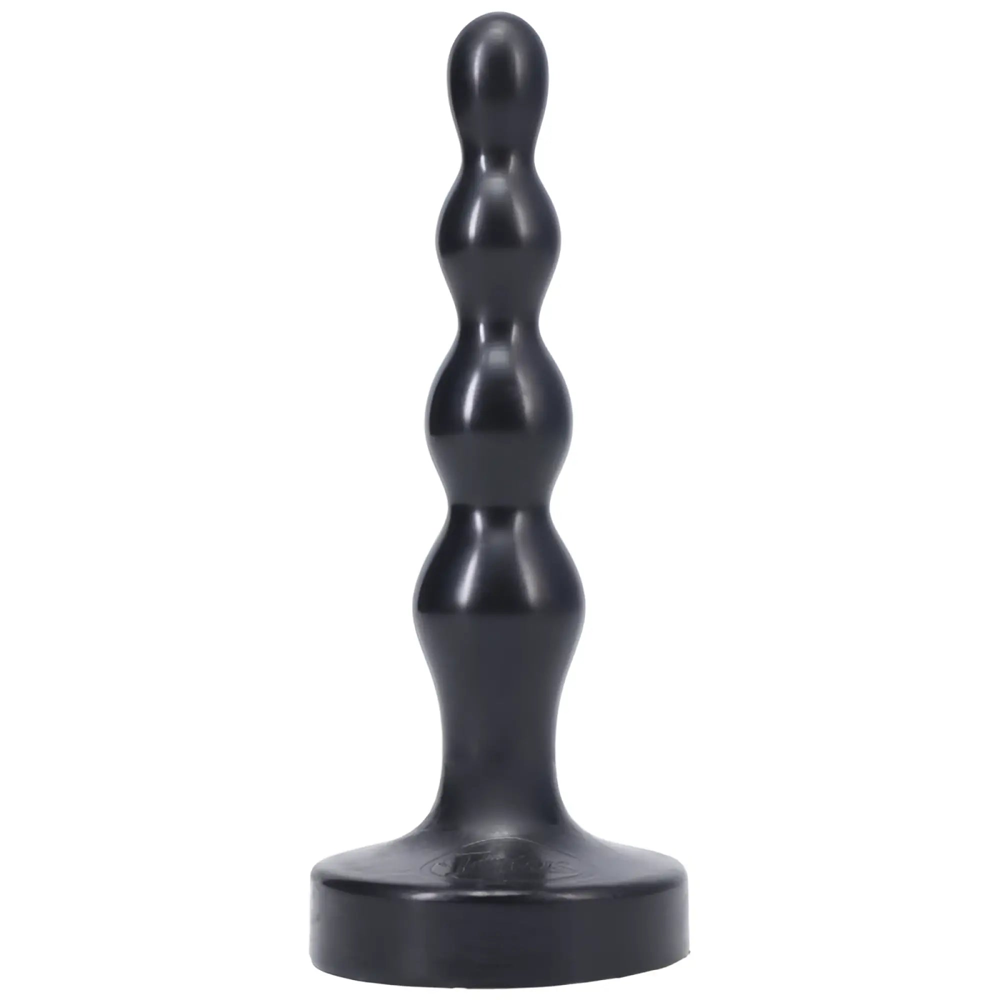 Black silicone anal plug with segmented rounded design and wide base tantus ripple small onyx front view