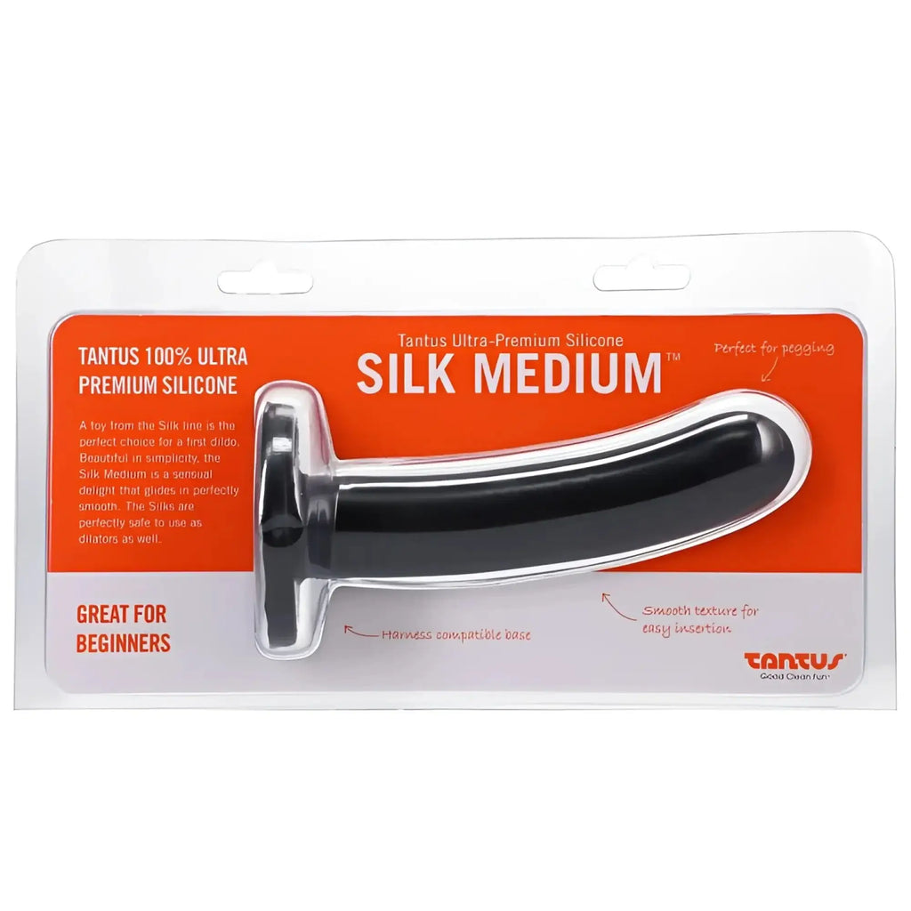 Black tantus silk medium dildo in onyx made of 100% ultra premium silicone with smooth tapered design