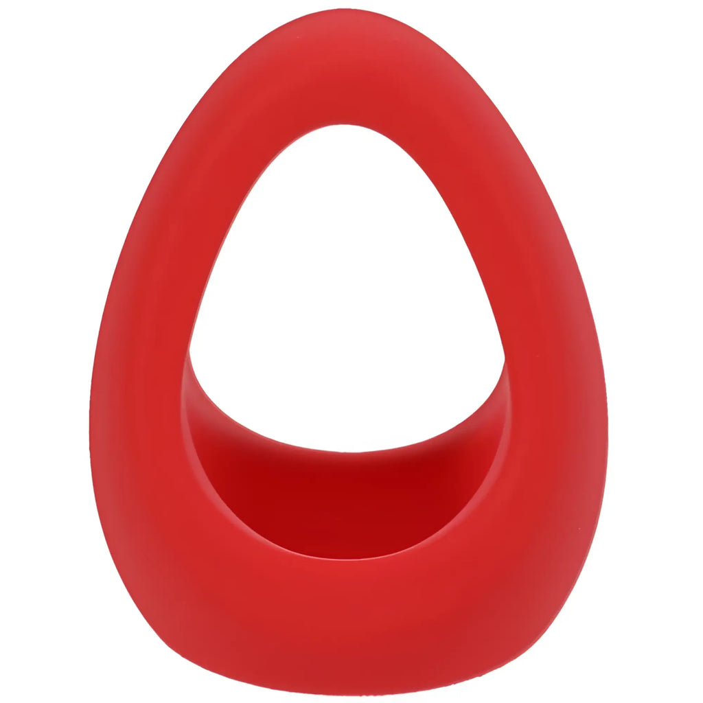 Red Tantus Stirrup silicone cock ring with a smooth rounded oval shape and an open center for comfortable use