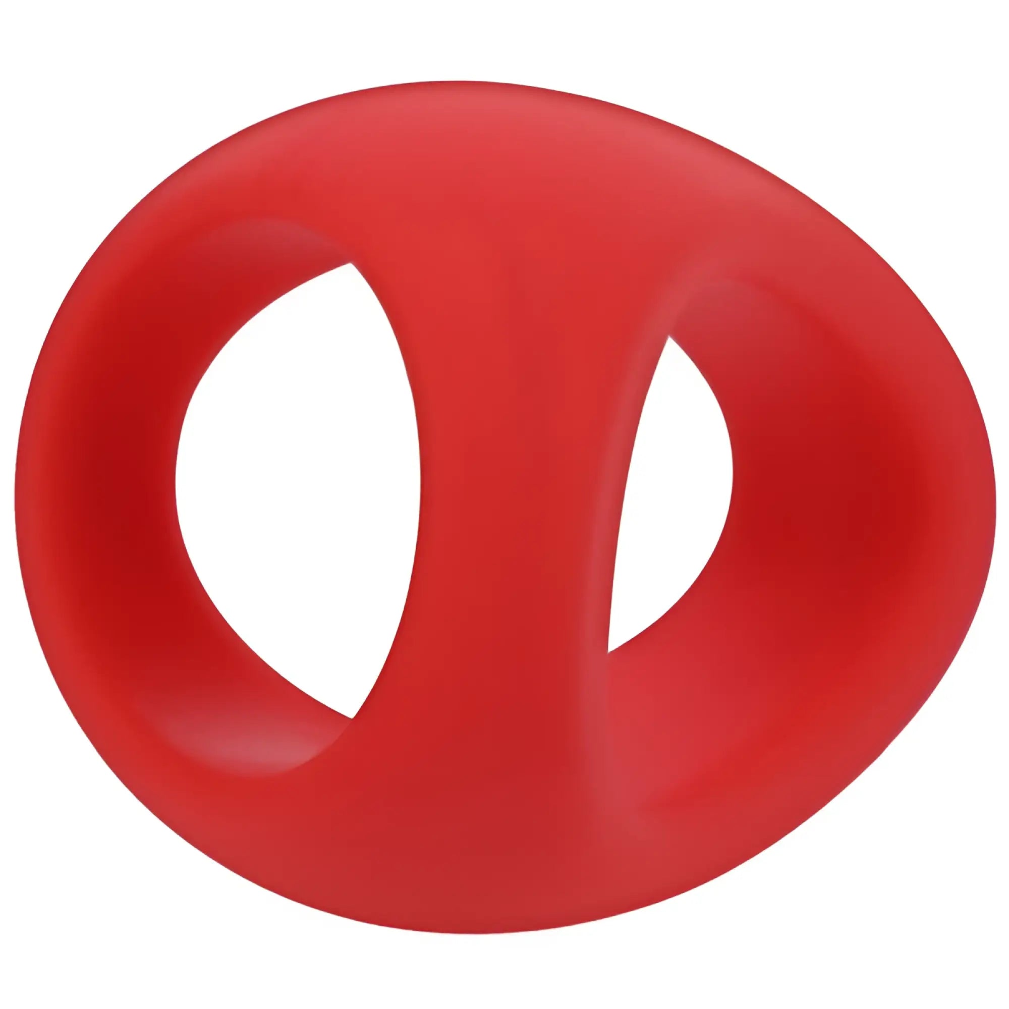 Red silicone stirrup cock ring by tantus with two oval cutouts in crimson for enhanced fit and comfort