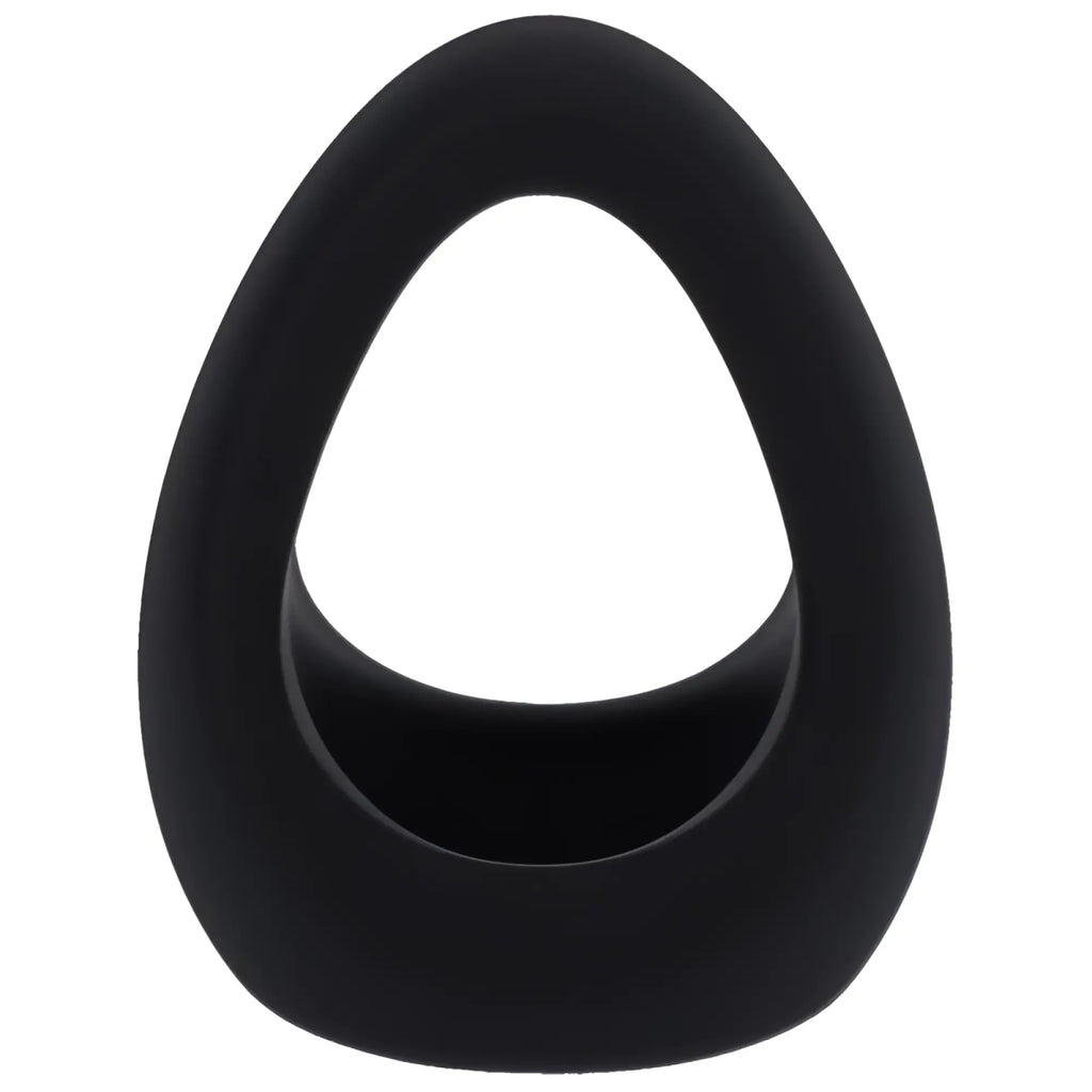 Black silicone egg-shaped cock ring by tantus stirrup in onyx designed for comfortable wear and durability