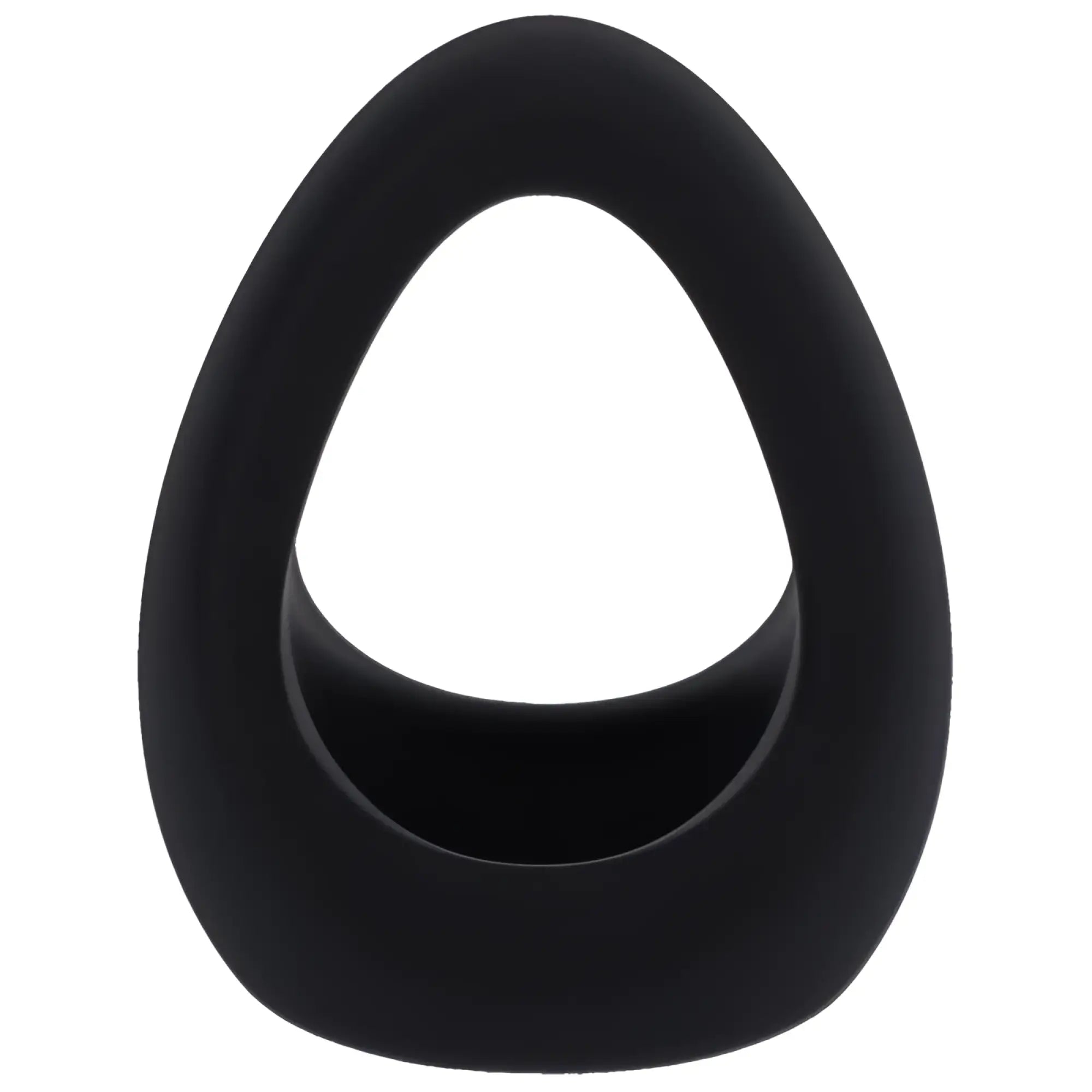 Black silicone egg-shaped cock ring by tantus stirrup in onyx designed for comfortable wear and durability