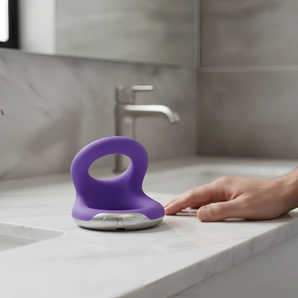 Purple tantus uplift silicone cock ring with smooth rounded design and oval opening in lilac color