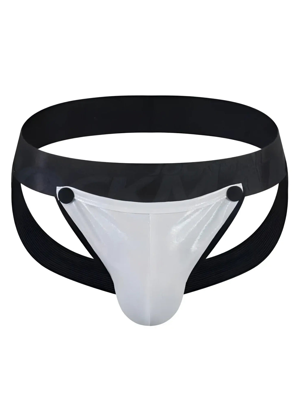 Black and transparent plastic briefs with a sleek modern design in tartarus coated jockstrap product image