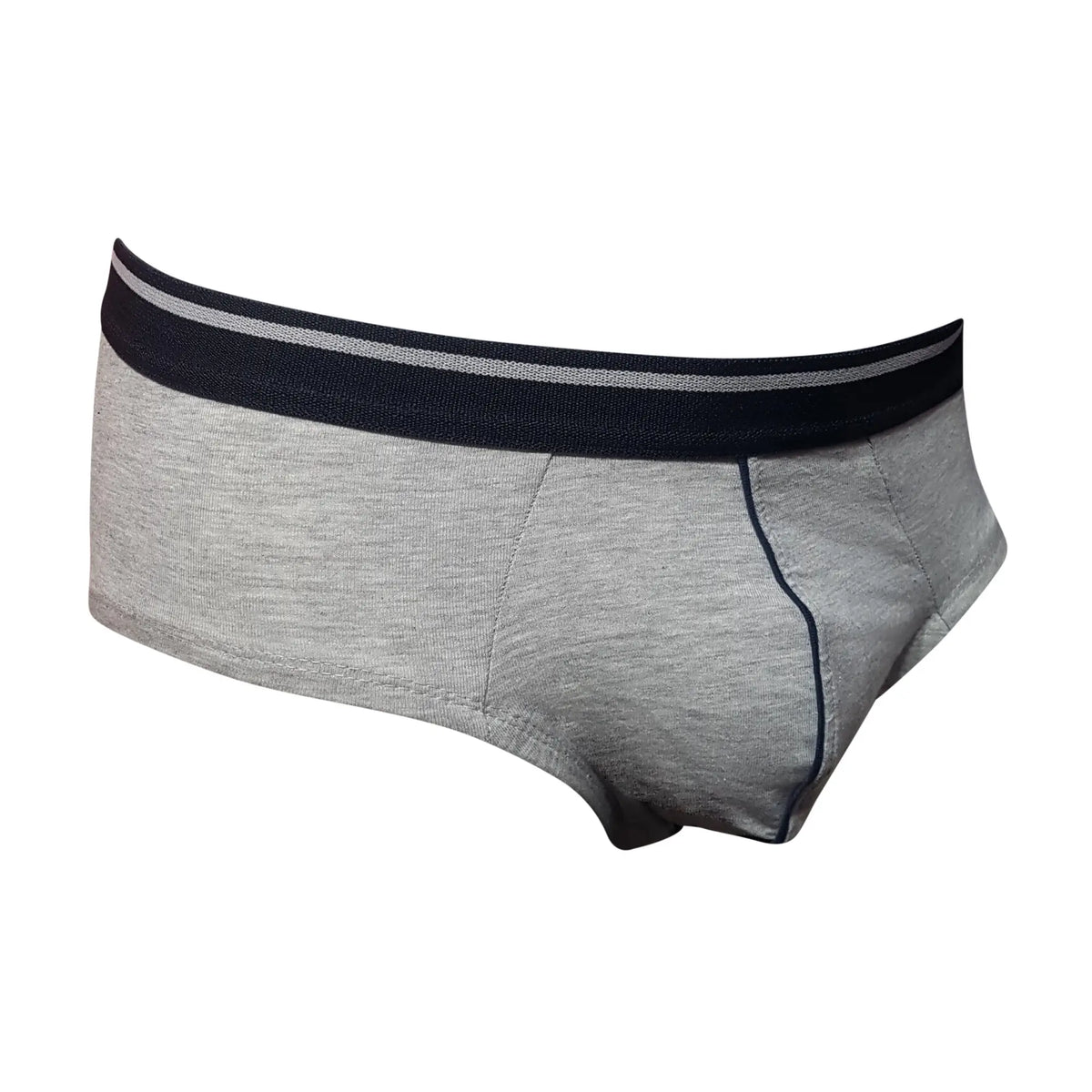 Tartarus cotton brief gray heathered with black waistband white stripe and black stitching along leg seams