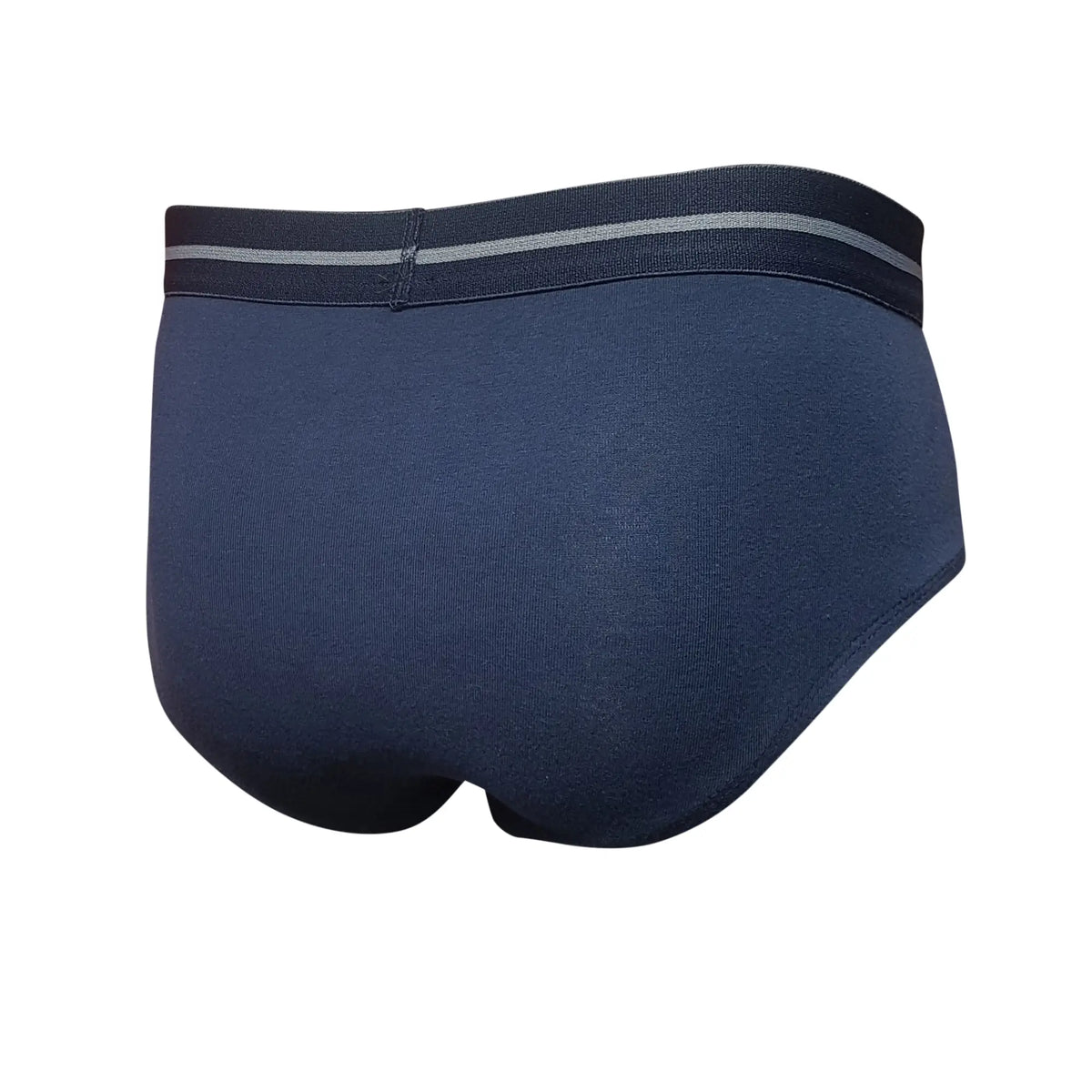 Navy blue tartarus cotton brief with gray striped elastic waistband designed for comfortable everyday wear