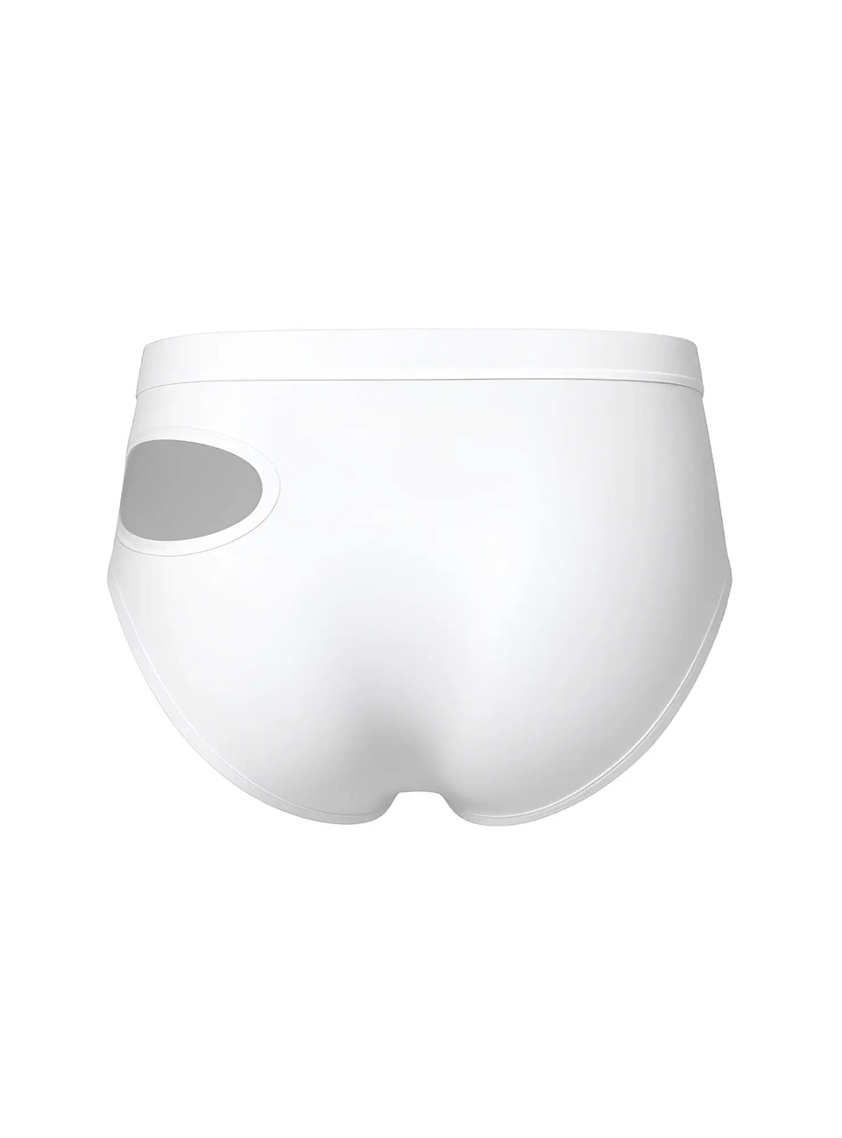 White brief underwear with a gray oval side cutout from the tartarus cut out brief collection