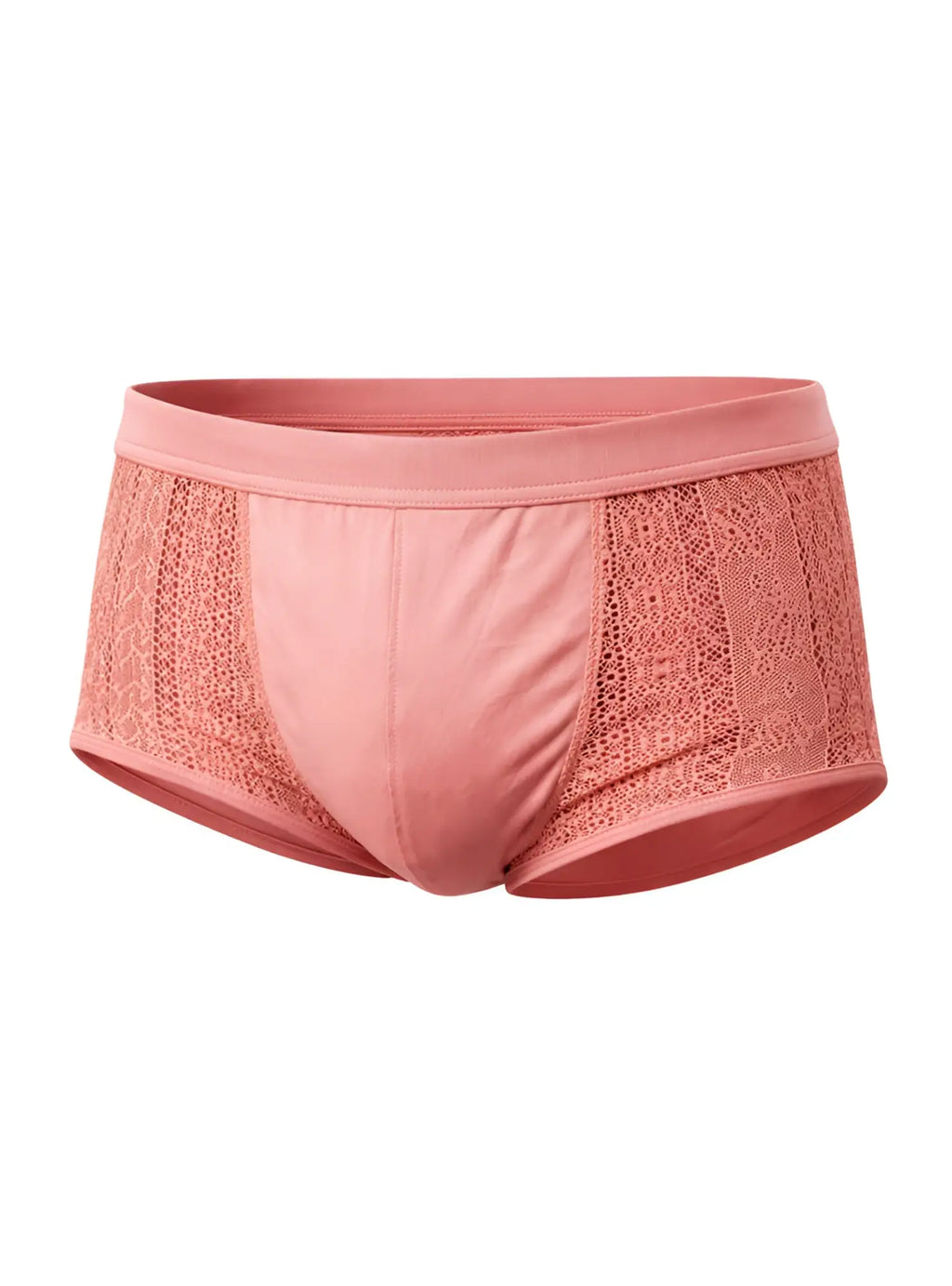 Pink tartarus lace boyshort briefs with lace trim and a smooth satin-like center panel for comfortable wear
