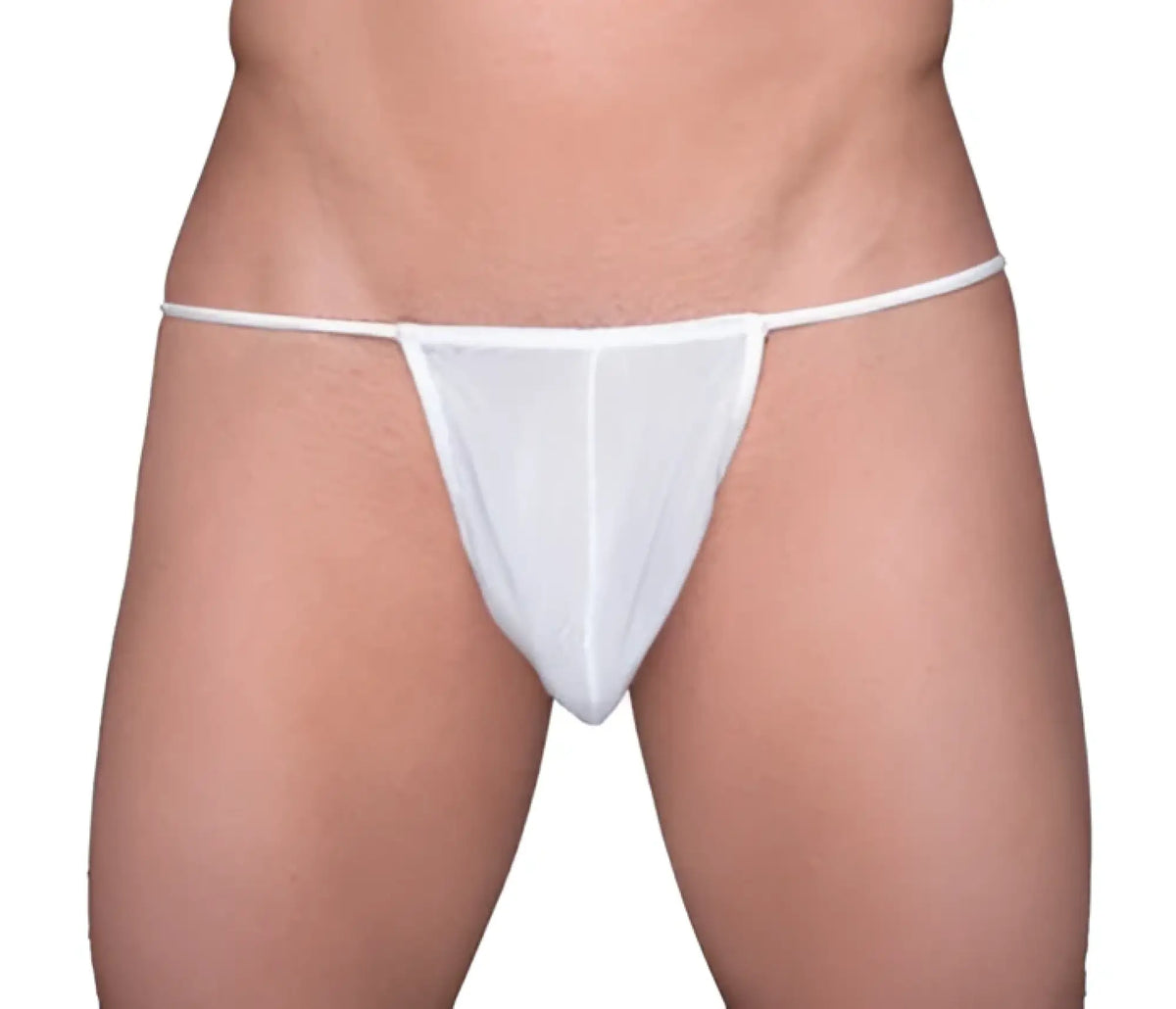 White mesh thong with thin straps showing the back side in tartarus mesh thong design