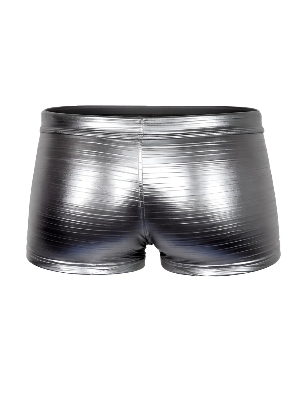 Tartarus metallic trunk shiny silver shorts with sleek reflective finish and subtle horizontal ribbing