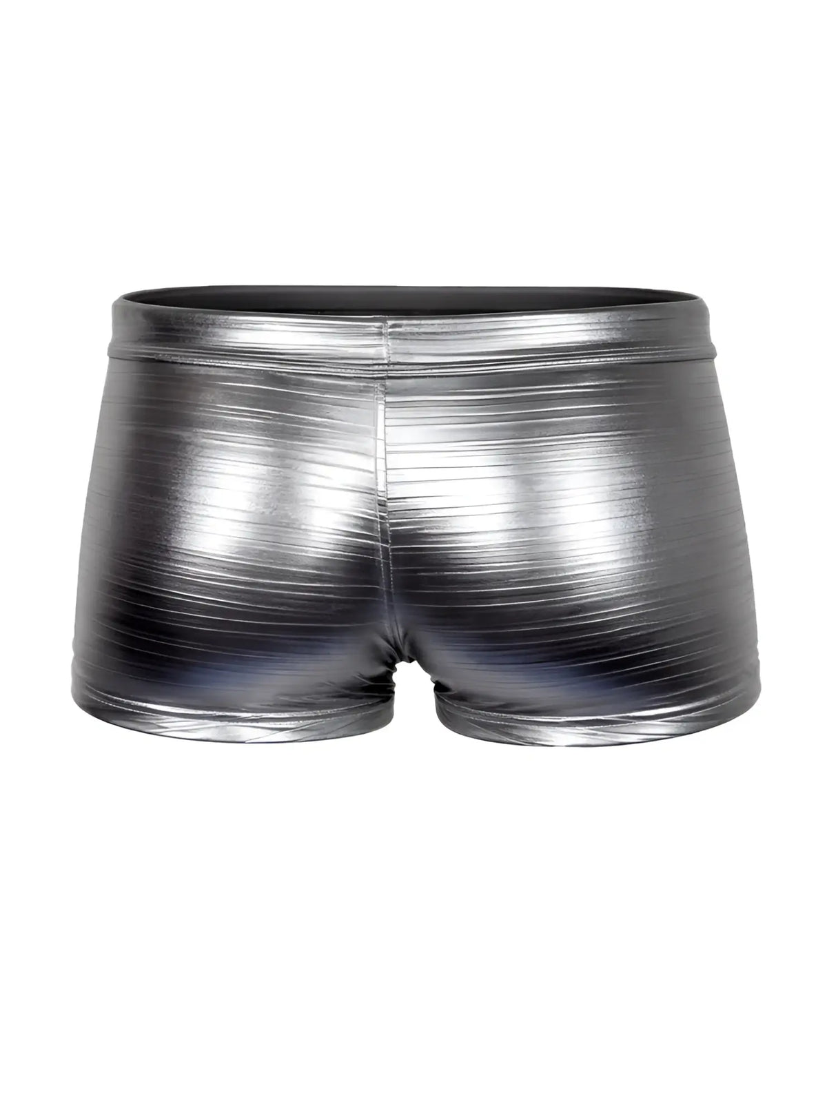 Tartarus metallic trunk shiny silver shorts with sleek reflective finish and subtle horizontal ribbing