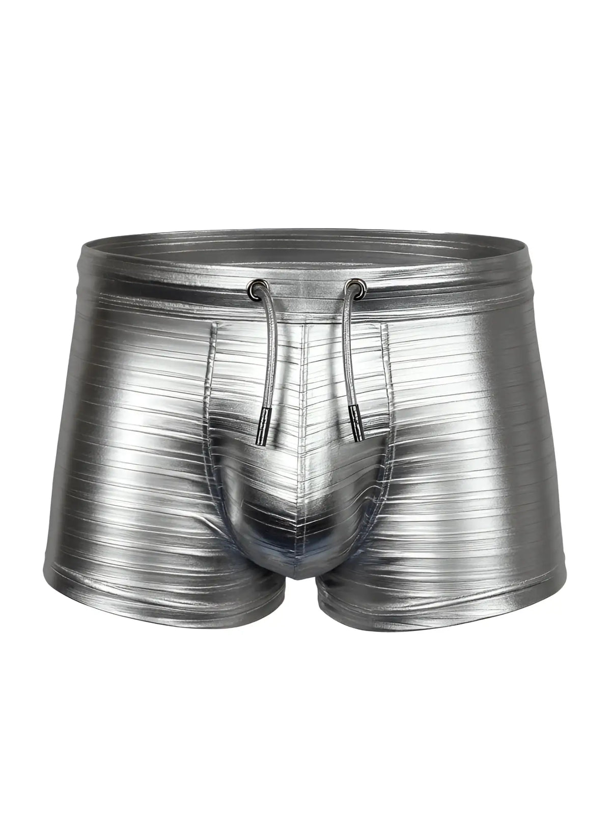 Tartarus metallic trunk shiny metallic silver swim trunks with ribbed texture and drawstring waistband