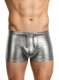 Tartarus metallic trunk shiny silver metallic swim trunks with textured reflective finish and matching drawstrings