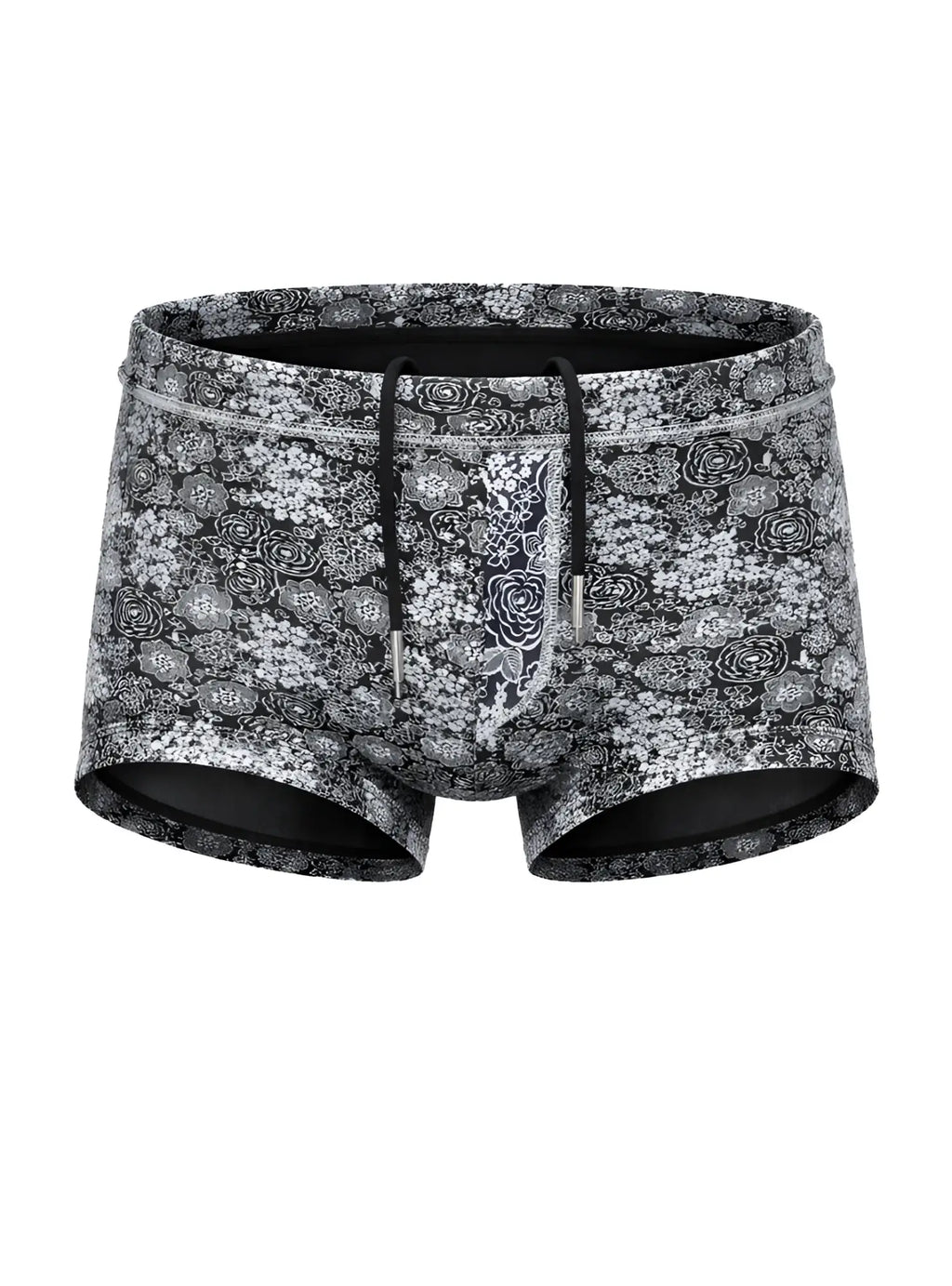 Tartarus swim trunk black and white floral patterned swim trunks with drawstring waistband for beachwear