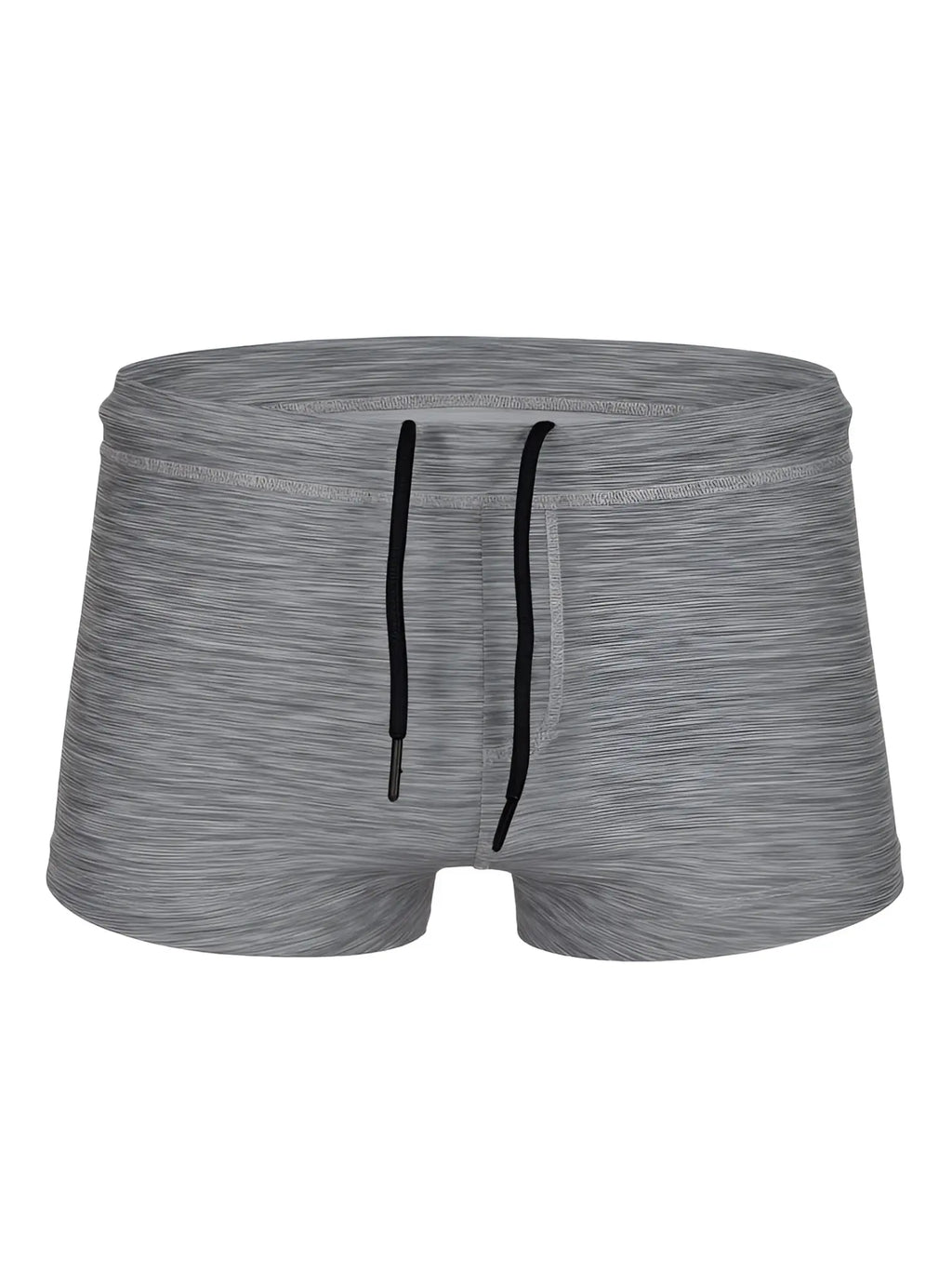 Gray heathered tartarus swim trunk with black drawstrings made from lightweight quick-dry fabric for swimming