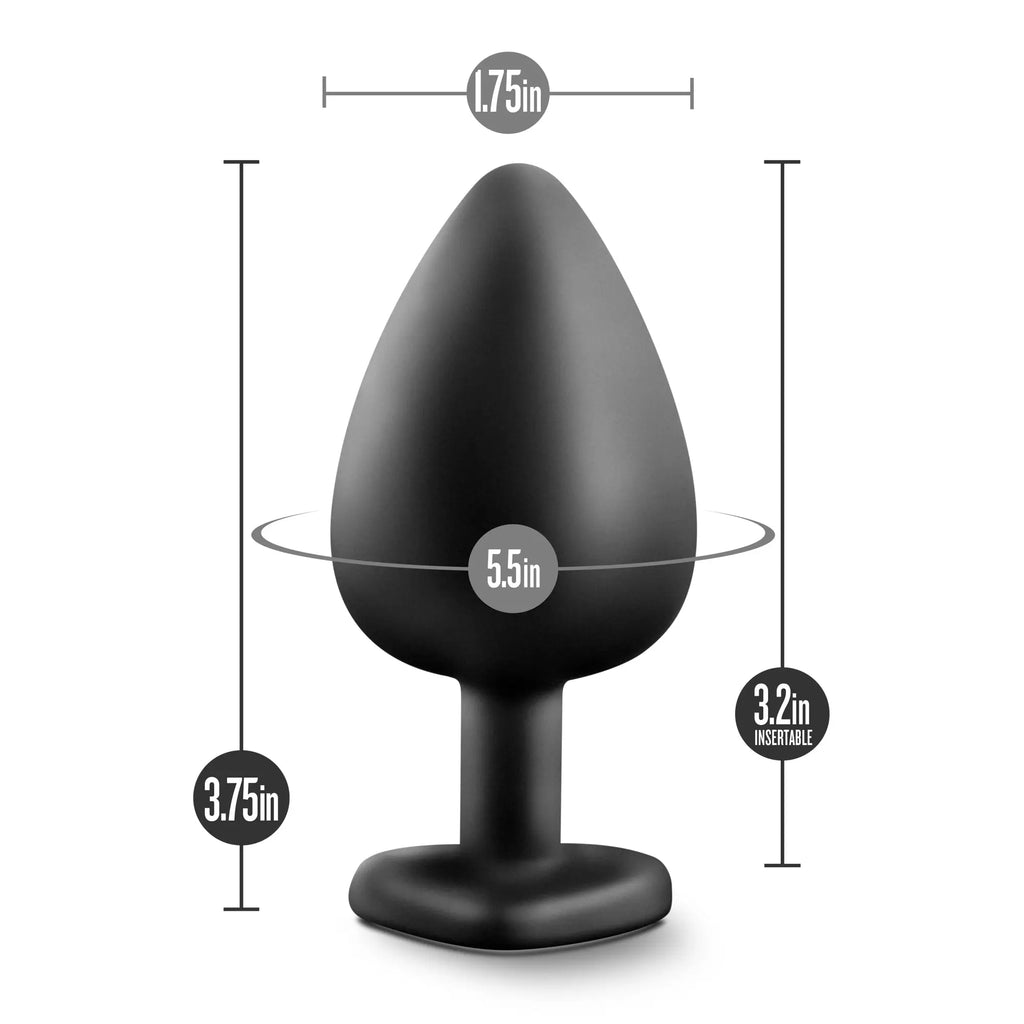 Black silicone Temptasia Temptasia bling plug large with tapered teardrop head and flat base for easy use