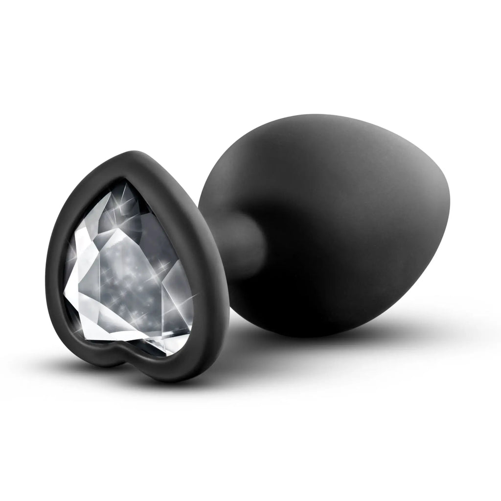 Black heart-shaped anal plug with clear faceted crystal center temptasia temptasia bling plug medium black