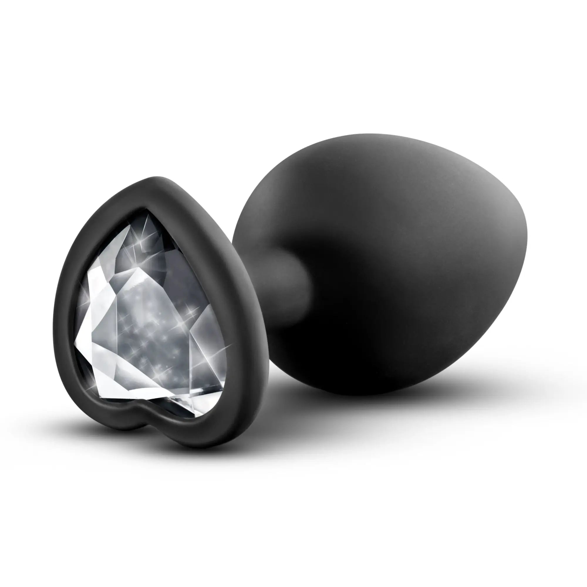 Black heart-shaped anal plug with clear faceted crystal center temptasia temptasia bling plug medium black