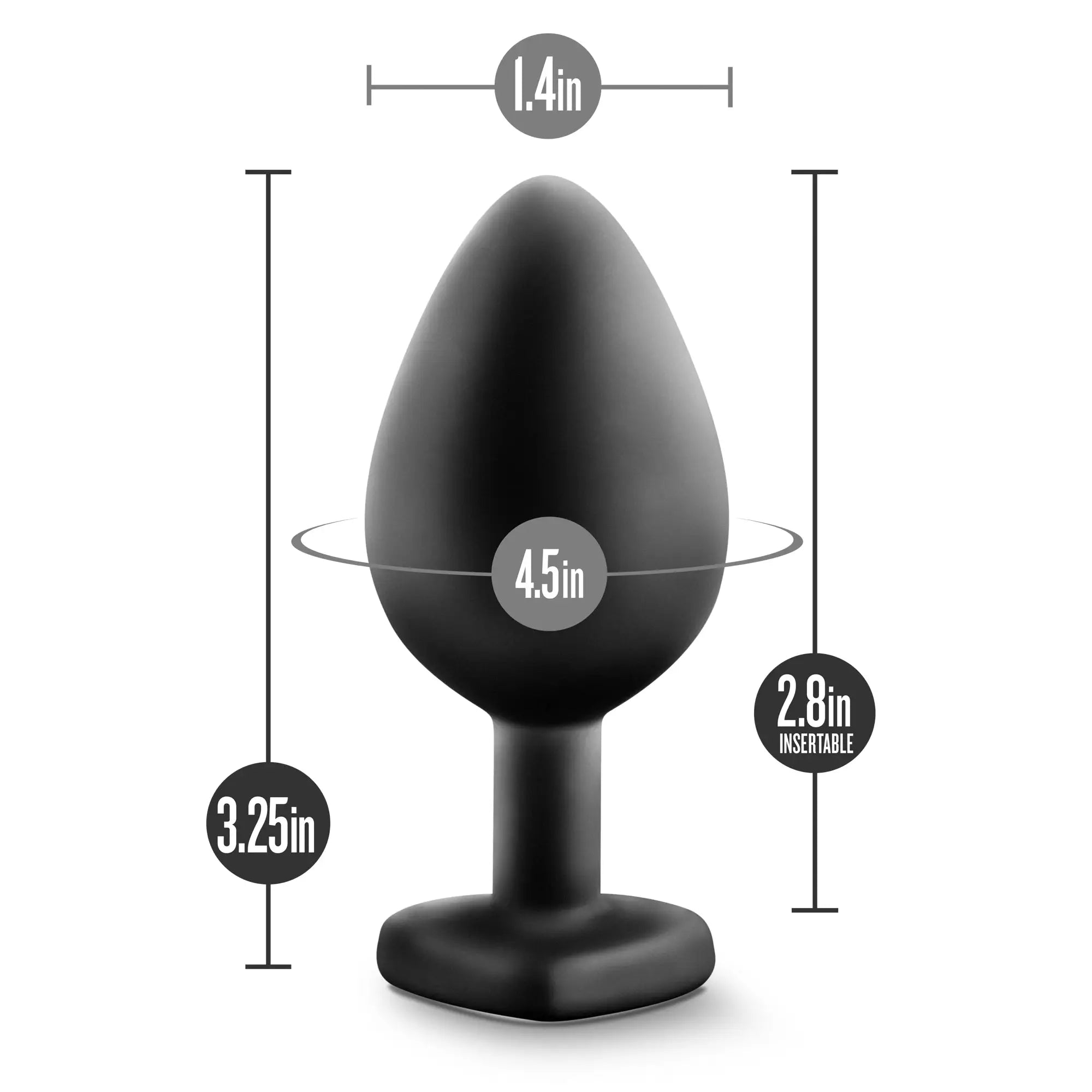 Temptasia bling plug medium black silicone anal plug with smooth rounded teardrop shape and flat base