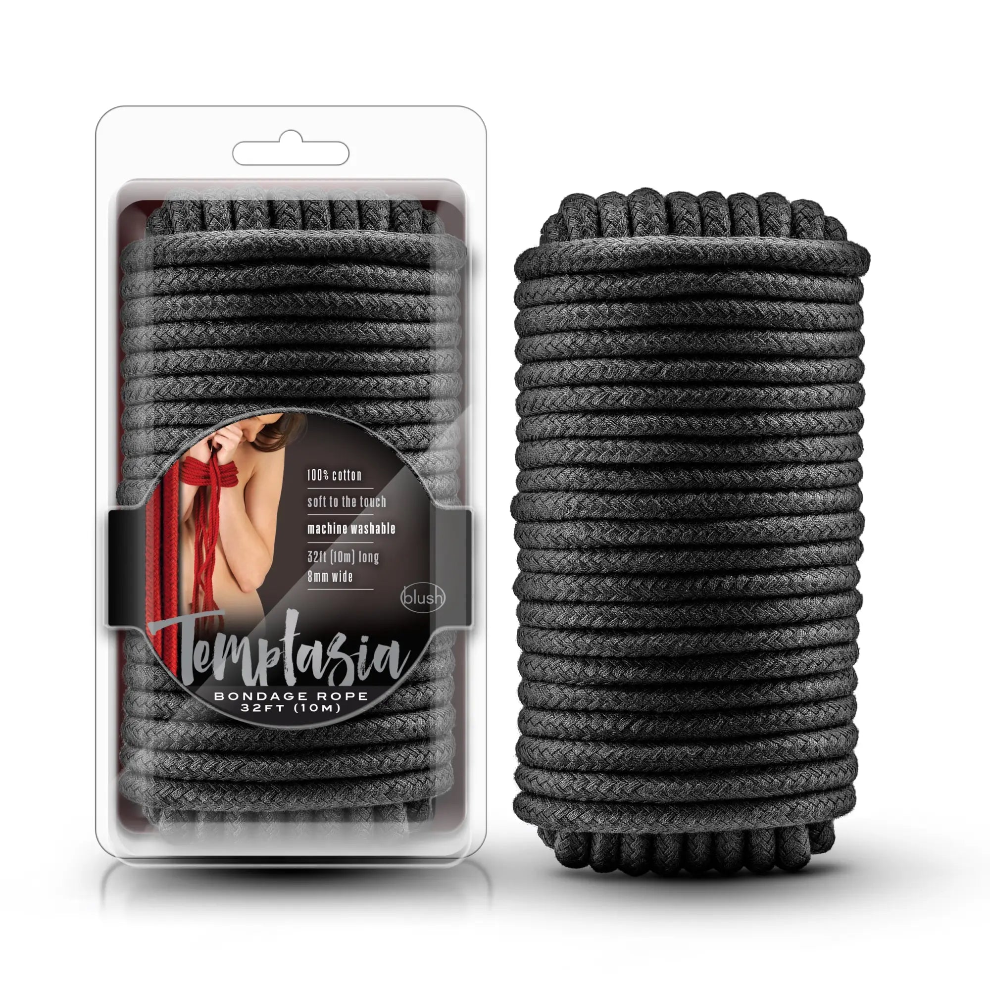Temptasia bondage rope 10m black braided cotton rope 32 feet long and 1 inch wide for bondage use