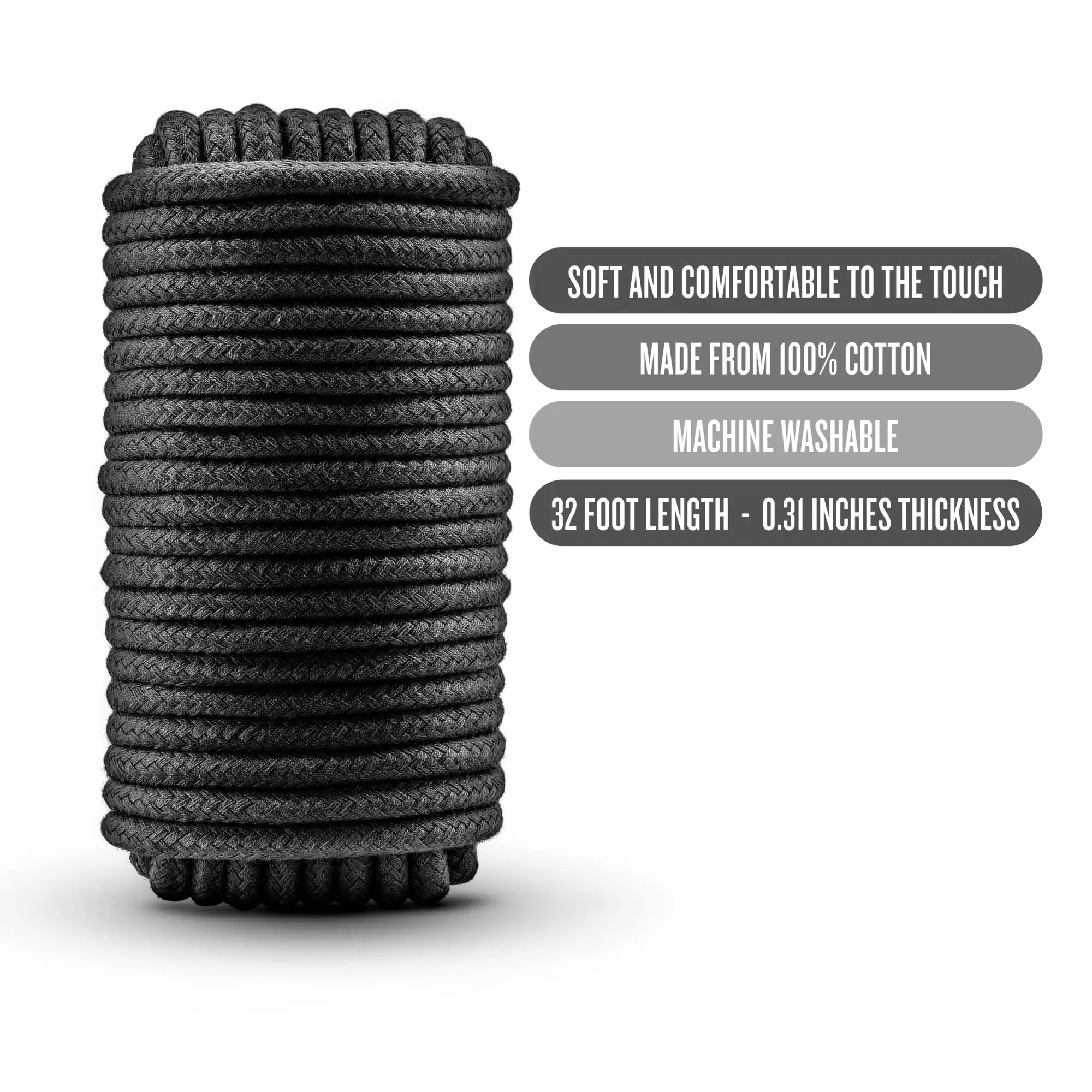 Temptasia bondage rope 10m black thick black cotton rope with braided texture soft comfortable feel