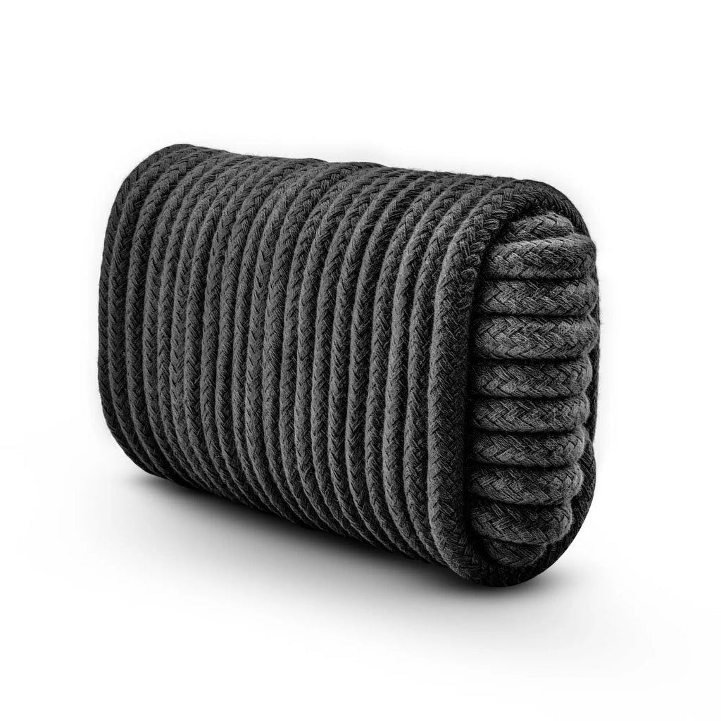 Temptasia bondage rope 10m black thick dark gray braided rope coiled in a compact cylindrical shape