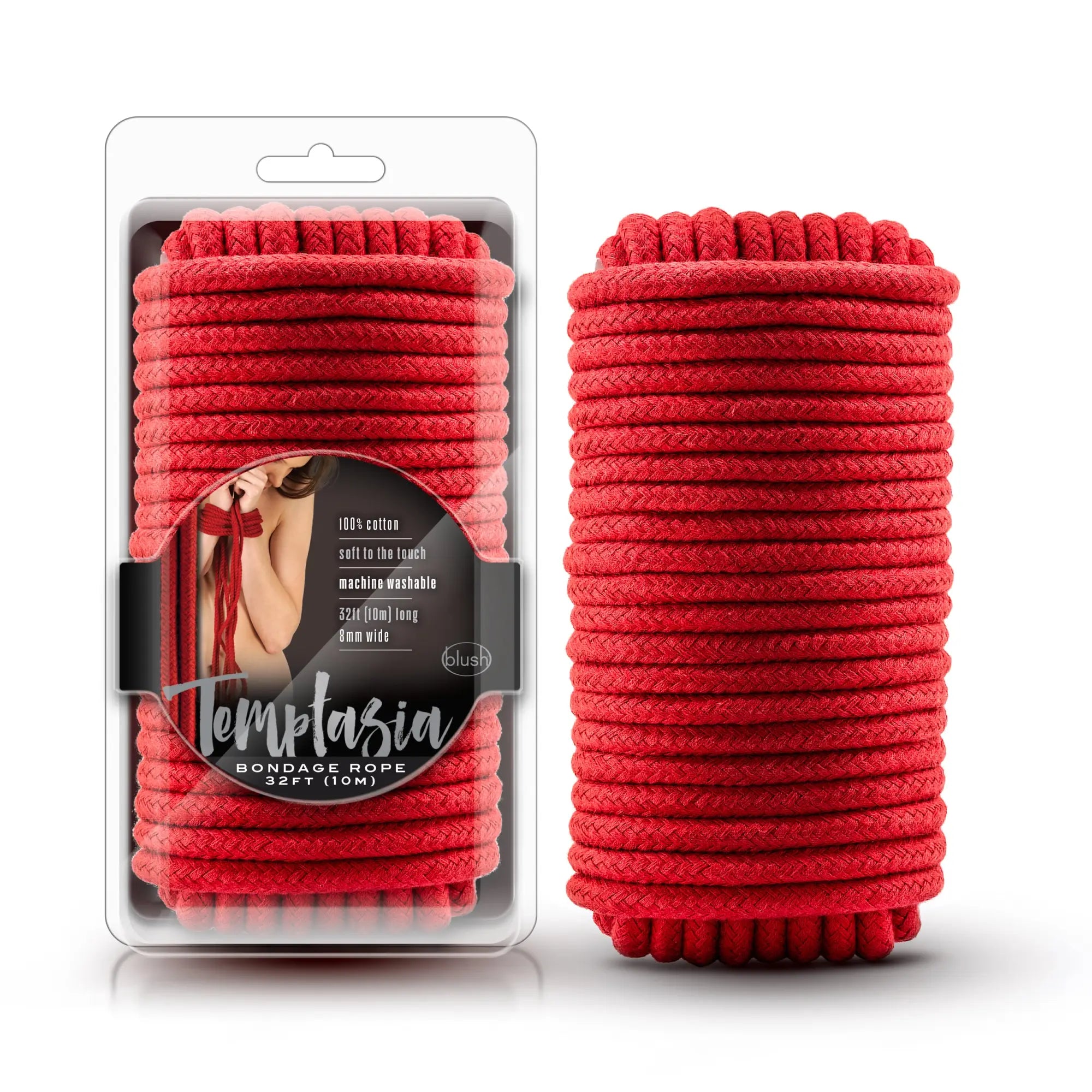 Red braided cotton bondage rope 32 feet long 1 inch wide temptasia temptasia bondage rope 10m red