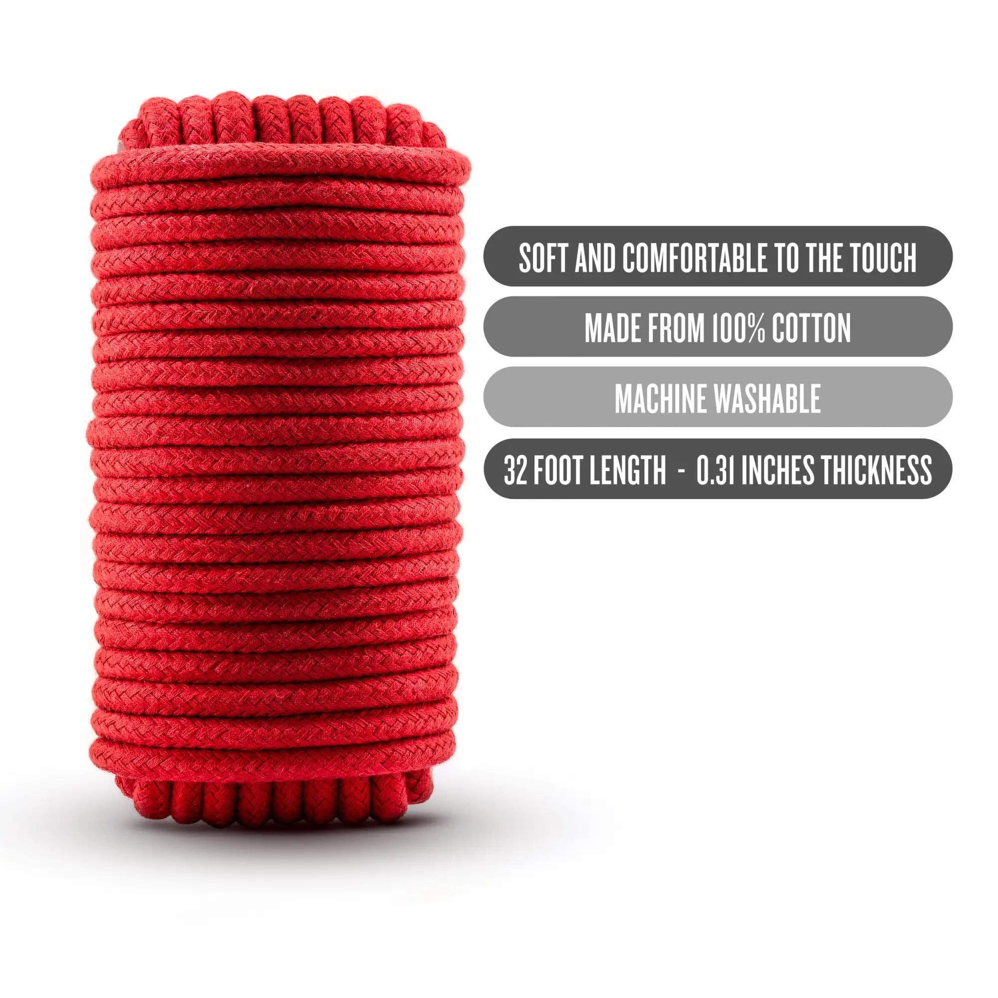 Temptasia Temptasia bondage rope 10m red vibrant red 100% cotton rope coiled neatly in a cylindrical shape