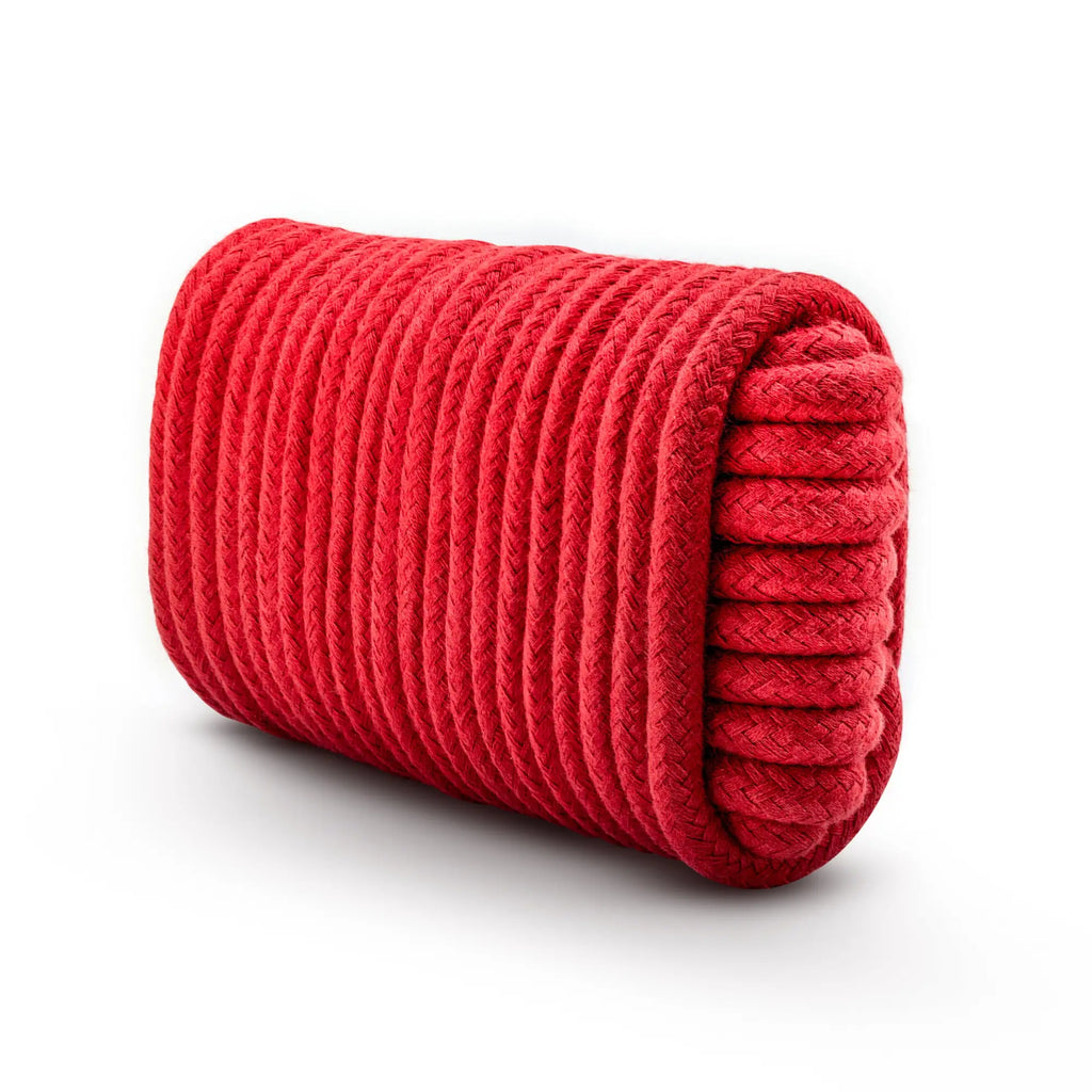 Temptasia Temptasia bondage rope 10m red vibrant tightly braided rope coiled in a cylindrical shape