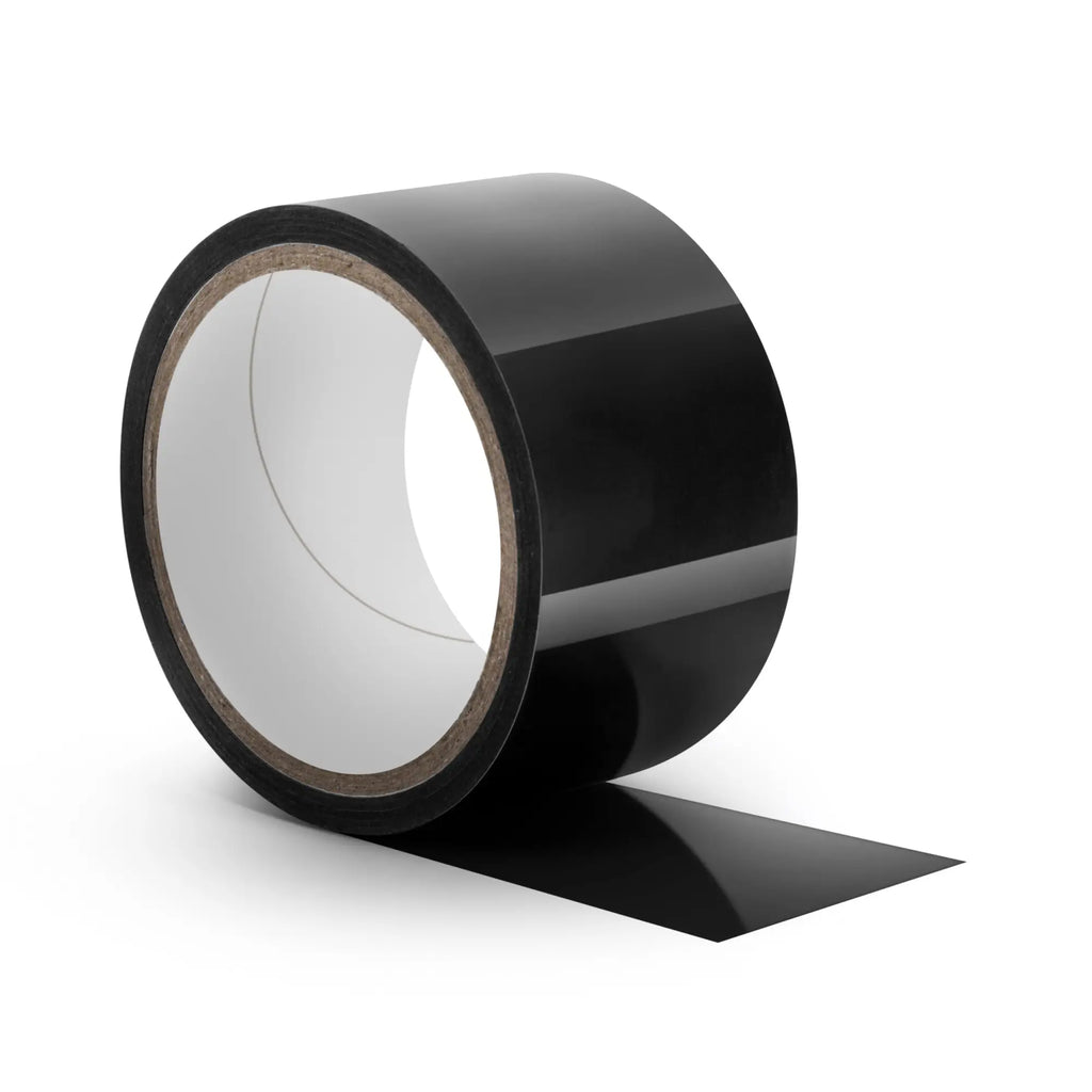 Temptasia bondage tape 18m black glossy adhesive tape with matte cardboard core for versatile use