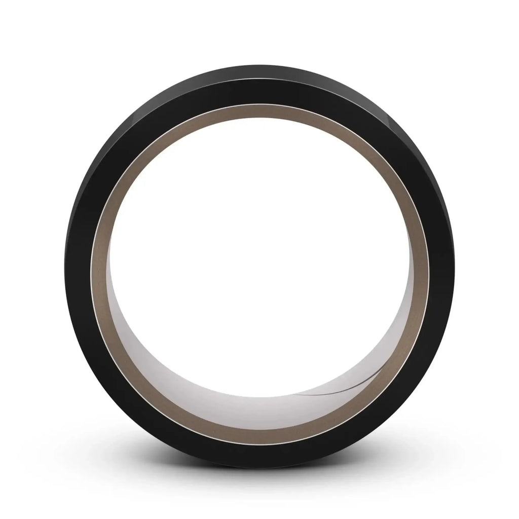 Black rubber bondage tape with a smooth matte finish and reflective inner edge from temptasia temptasia 18m black